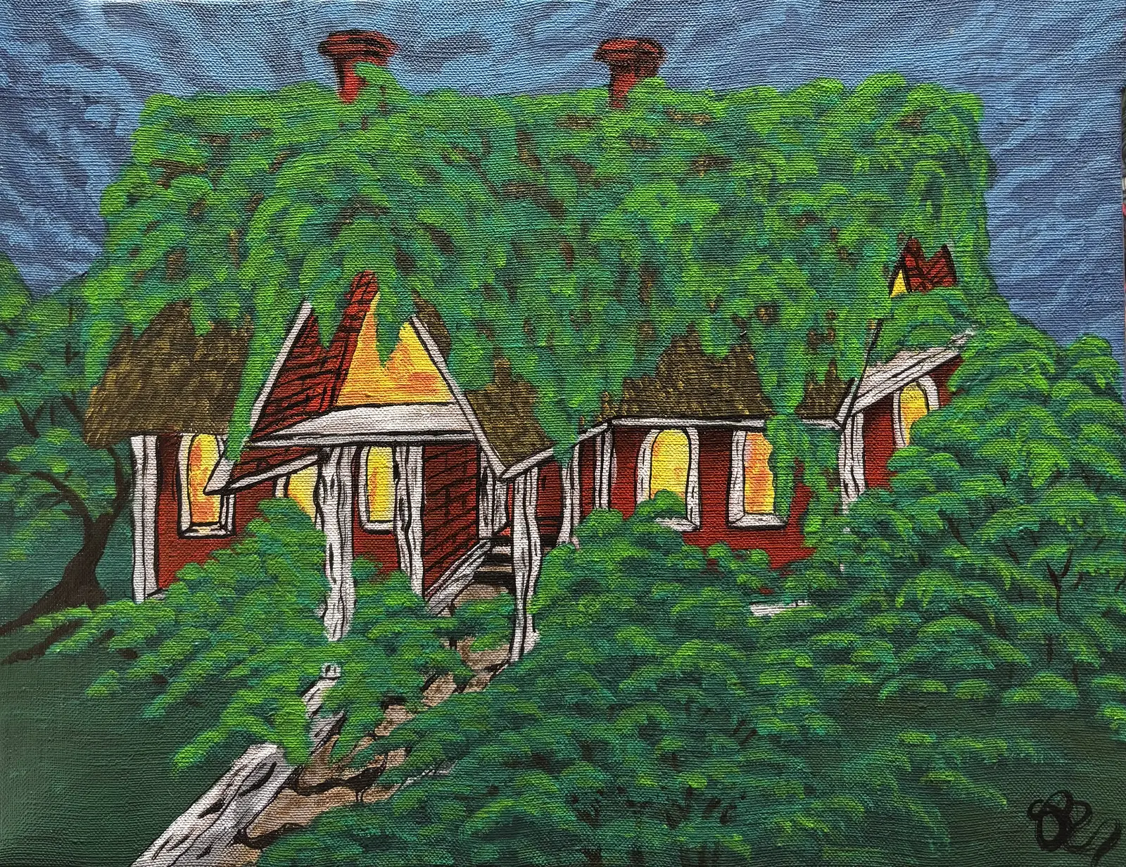 Akrylmålning The forgotten house av Sandra Bengtsson