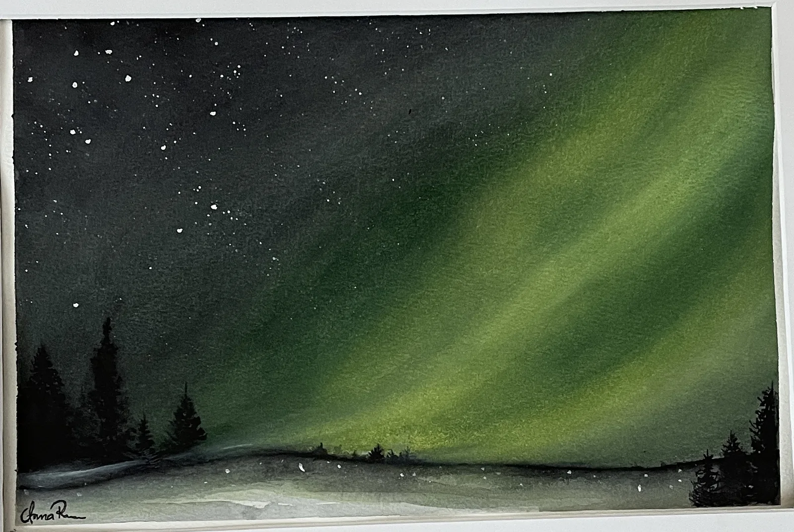 Akvarell Northern light av Anna Roos Friden