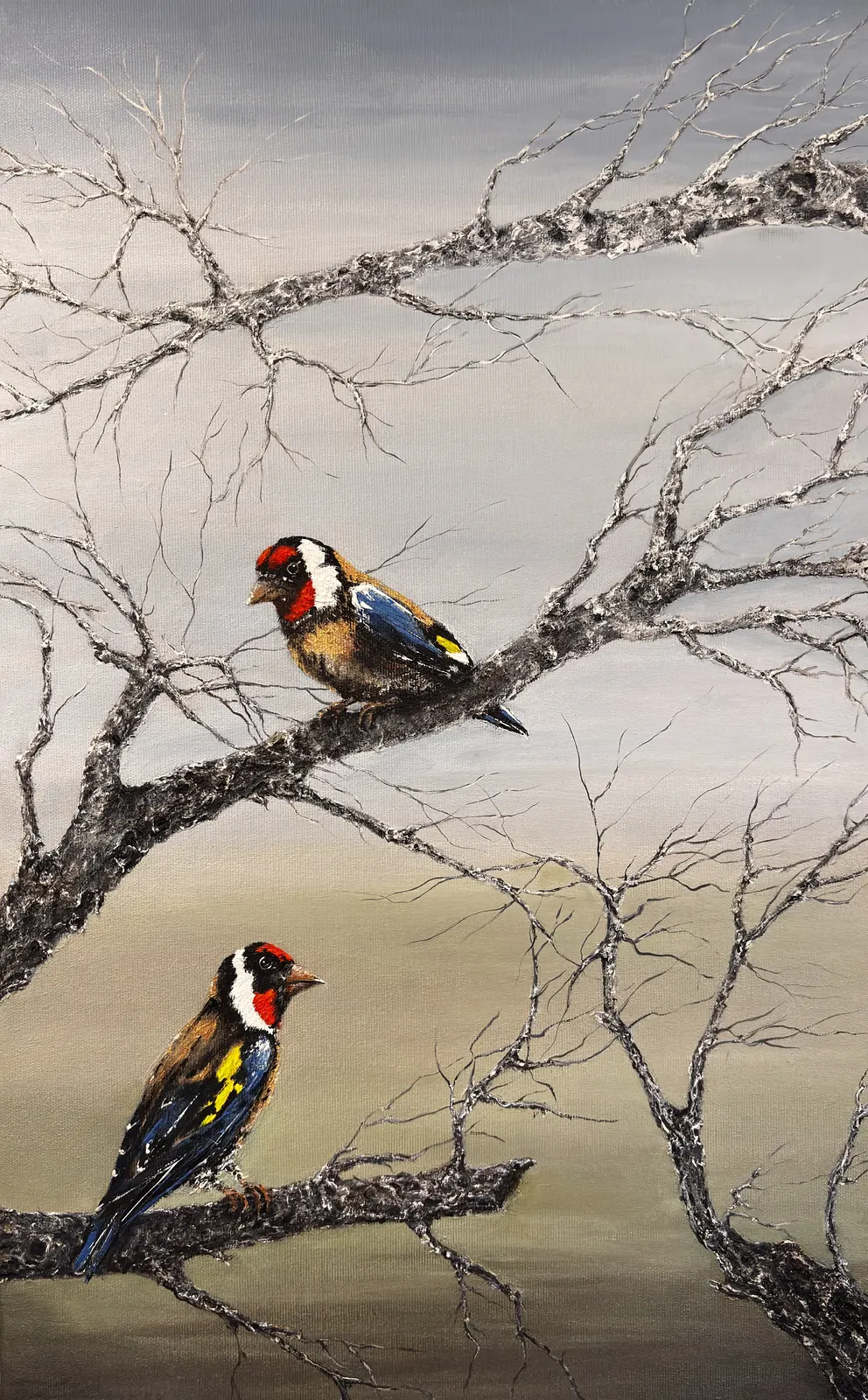 Akrylmålning Steglits av Anne E Svensson