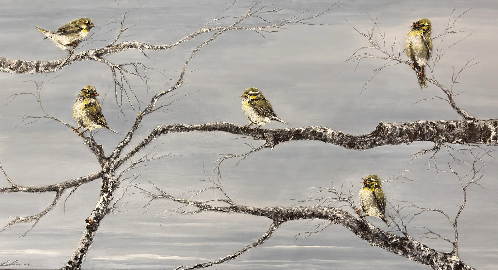 Akrylmålning Lövsångare av Anne E Svensson