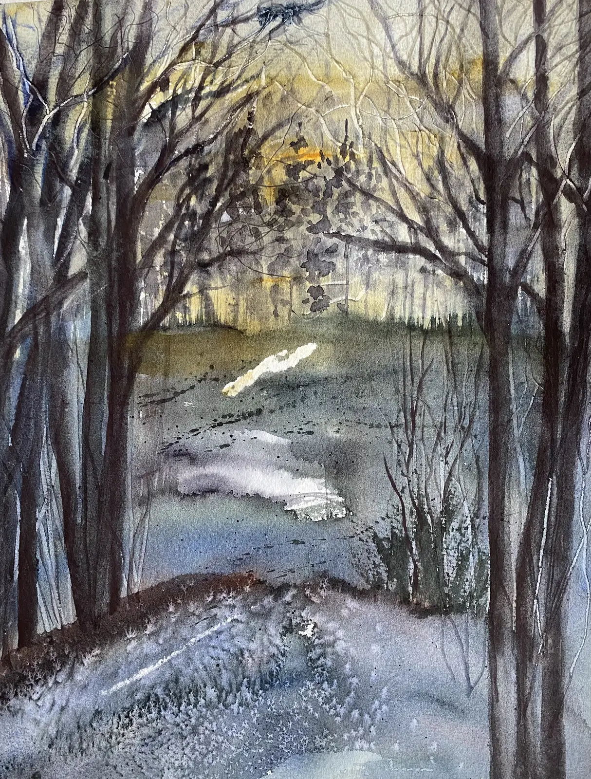 Akvarell I väntan på våren av Margareta Mattsson