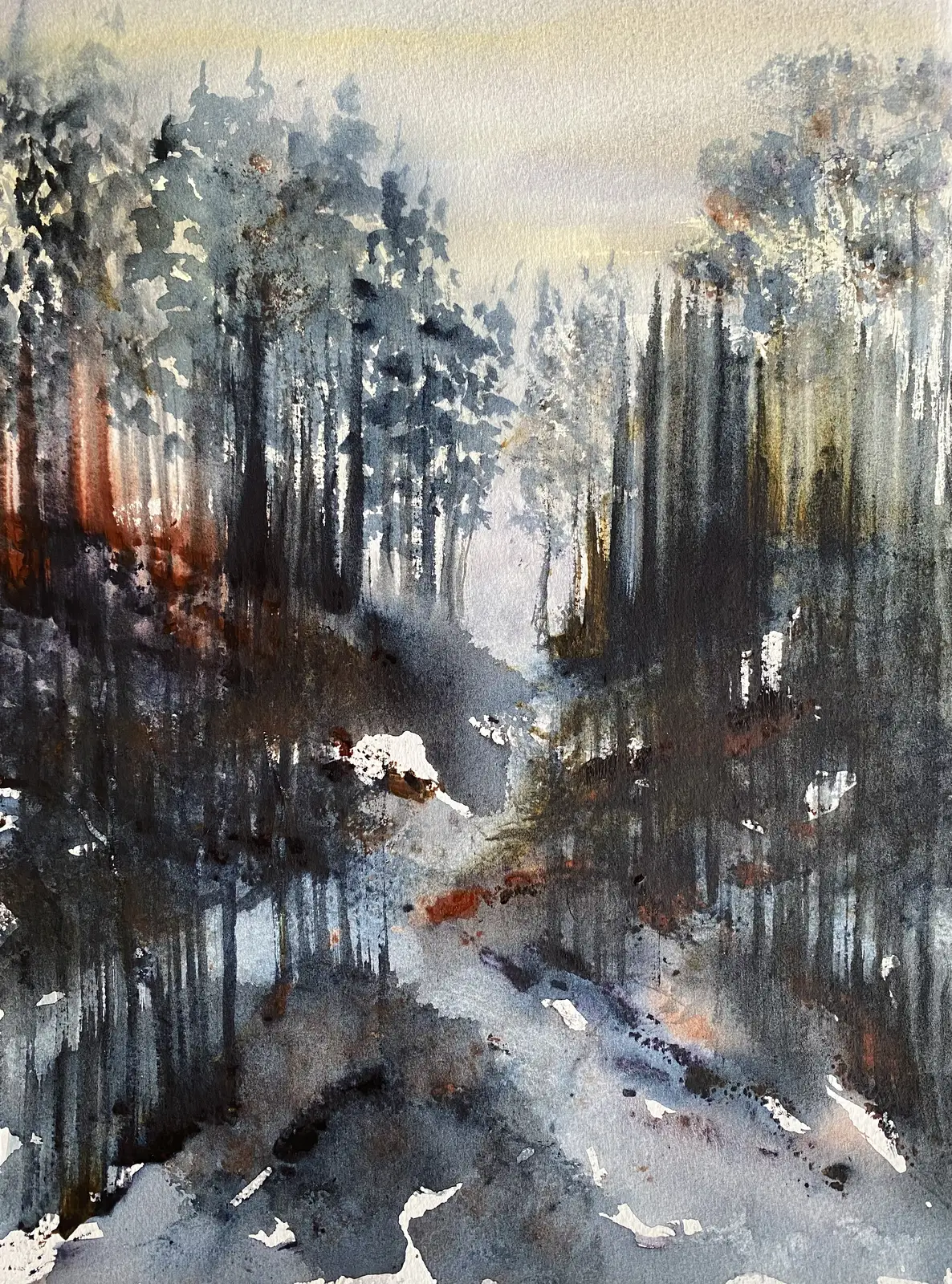 Akvarell Där bäcken delar sig av Margareta Mattsson