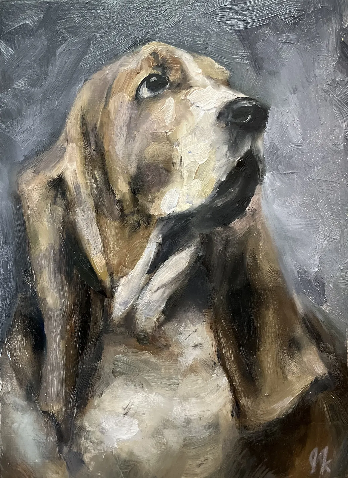 Oljemålning Bassett Hound av Joe Jersak