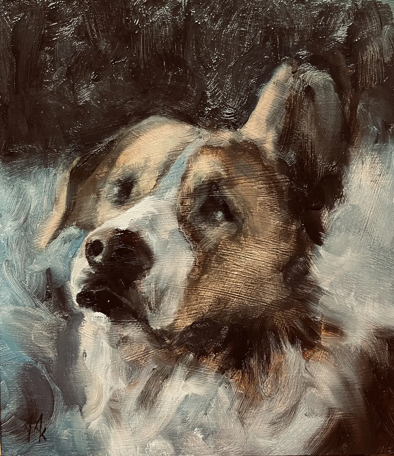 Oljemålning Dog In Snow av Joe Jersak