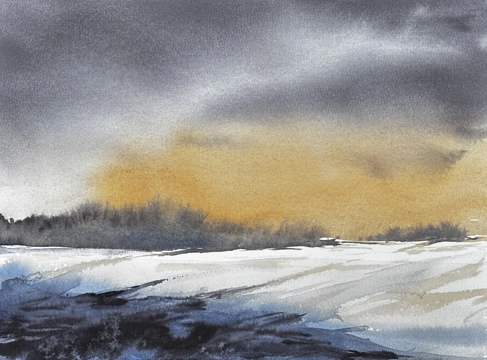 Akvarell Winter Afterglow av Emil Trollklint