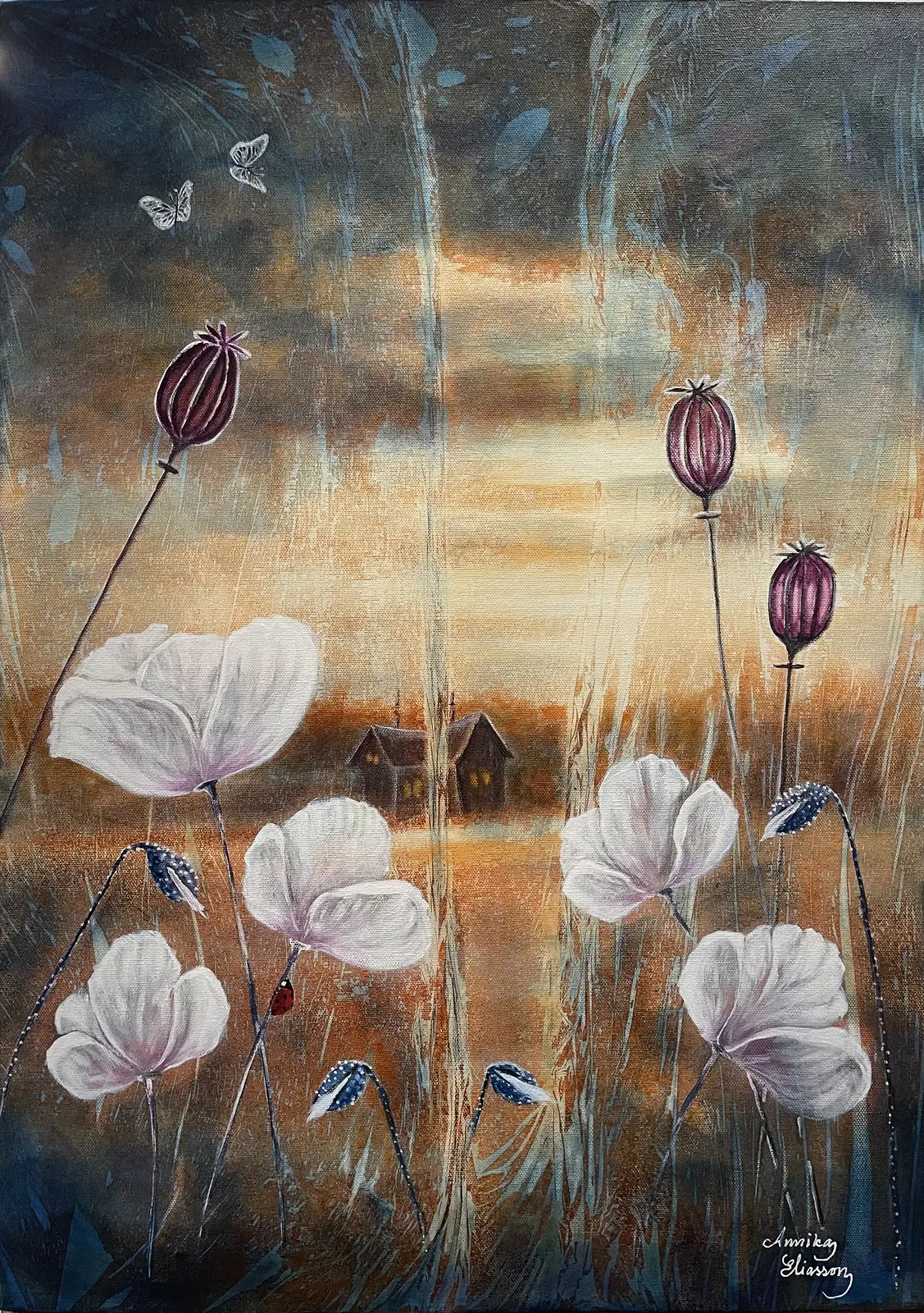 Akrylmålning White Poppies av Annika Eliasson