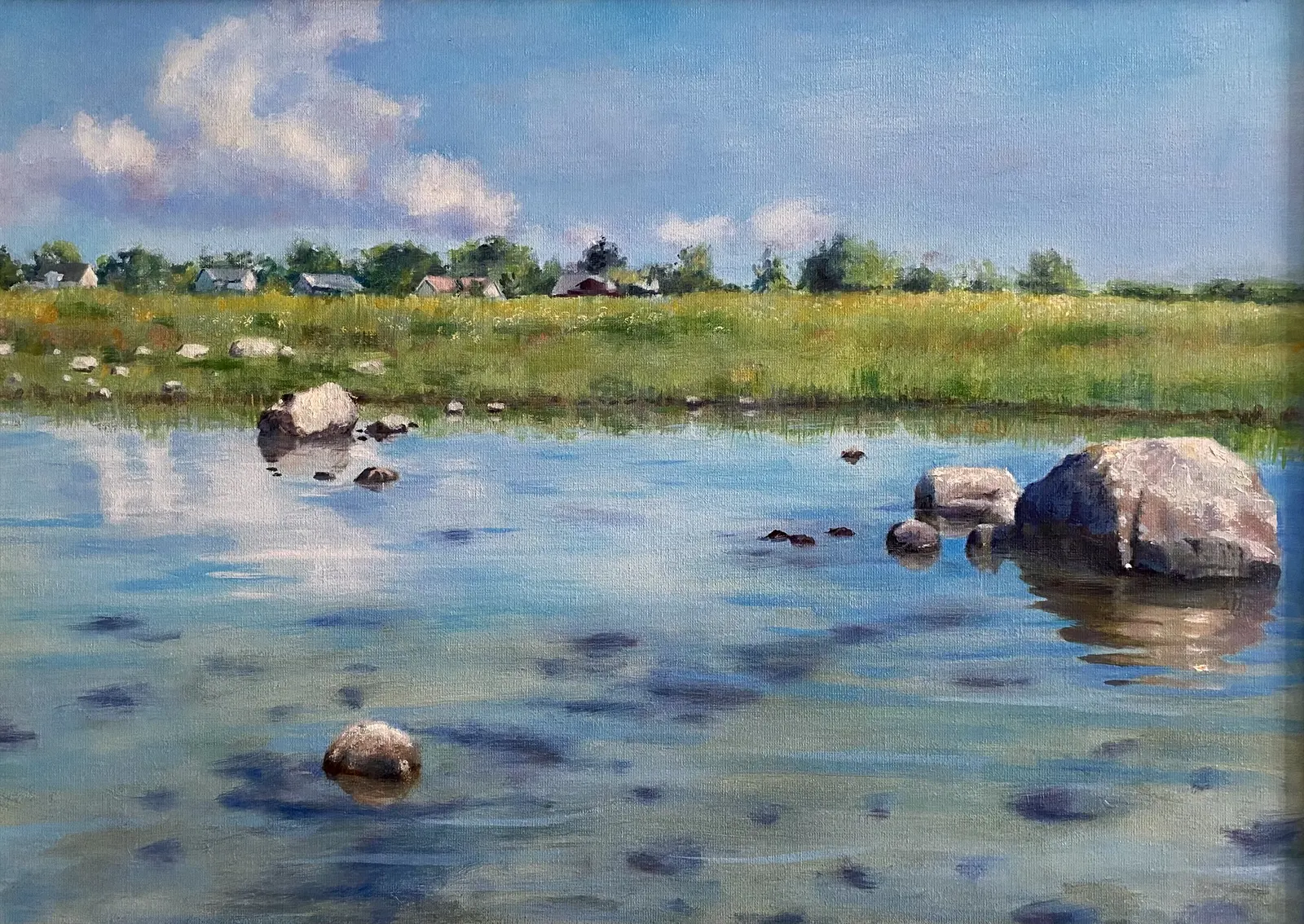 Oljemålning Ute på grunt vatten. Öland. av Jörgen Winberg