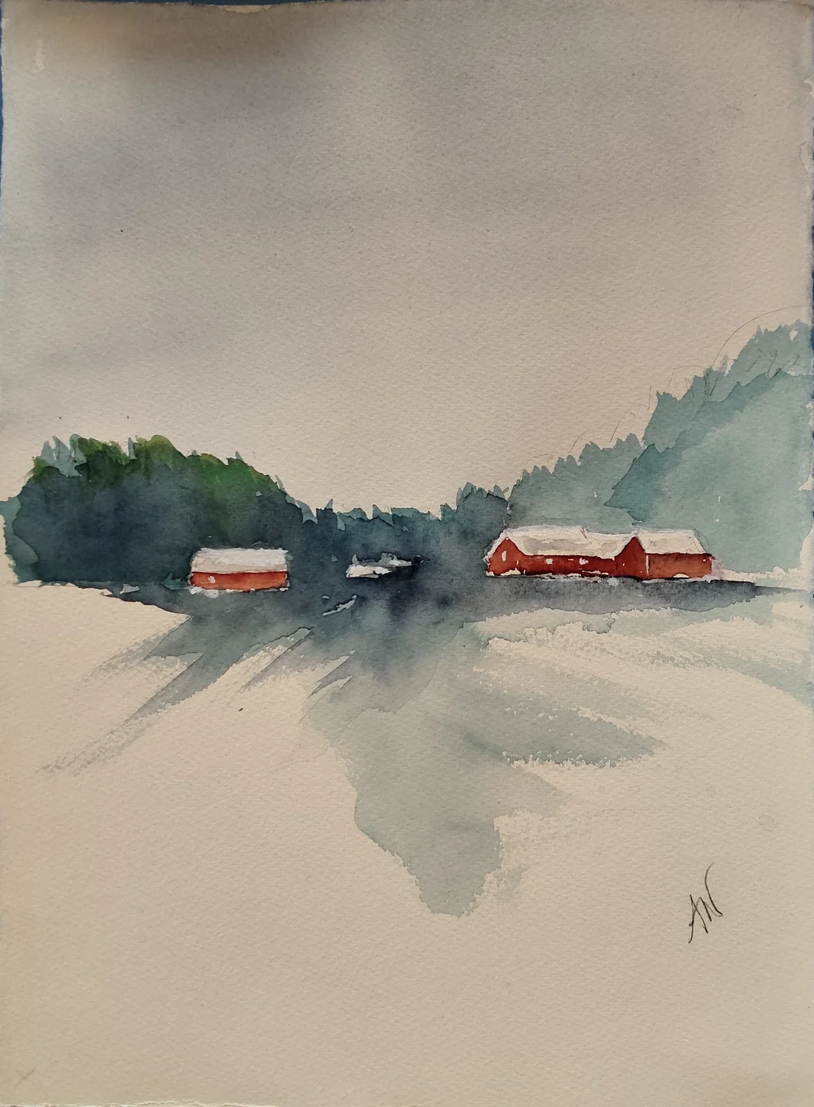 Akvarell Snowy landscape av Agneta Nordenskjöld