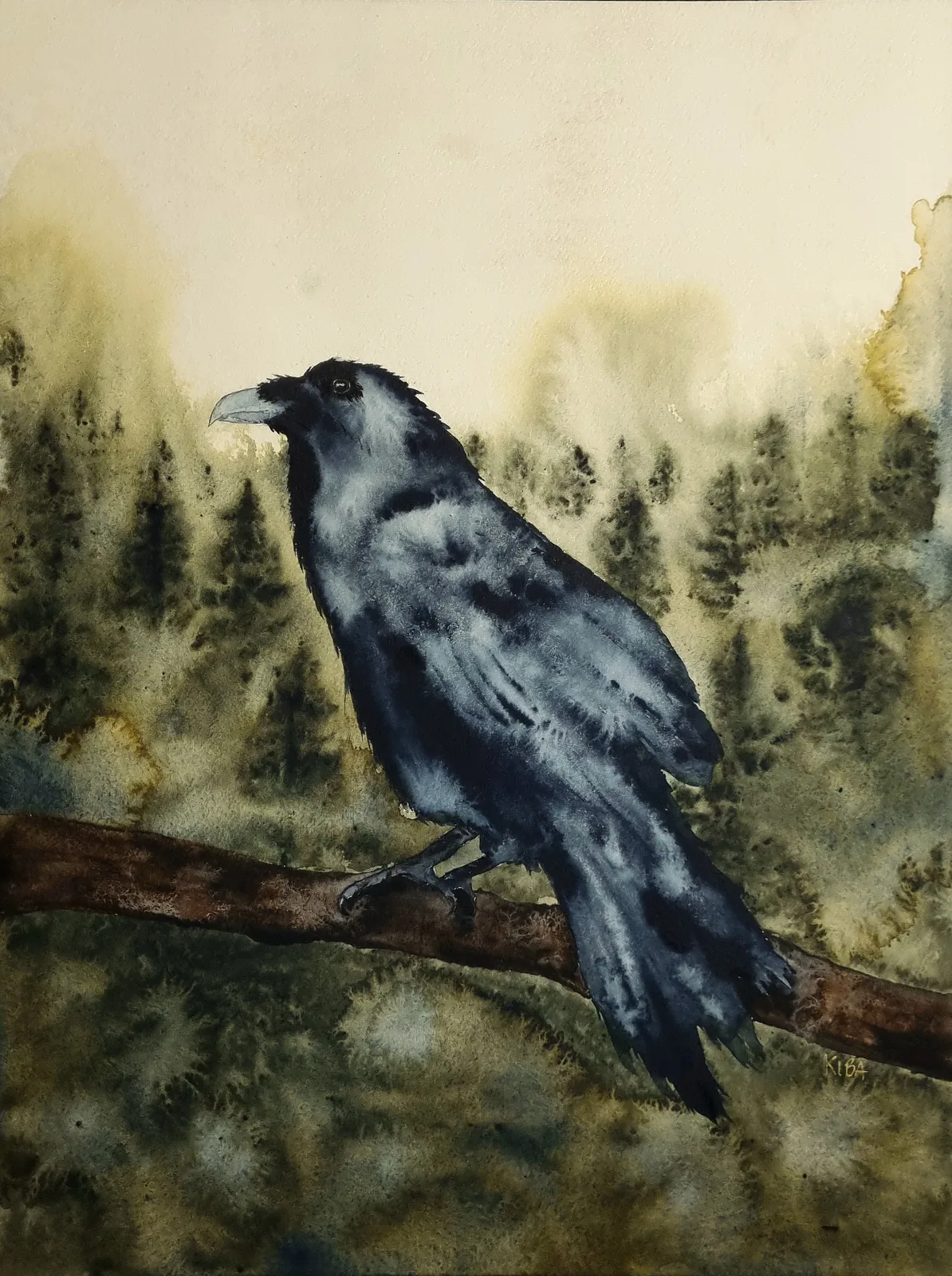 Akvarell Korpskogen III av Kiba Gustafsson