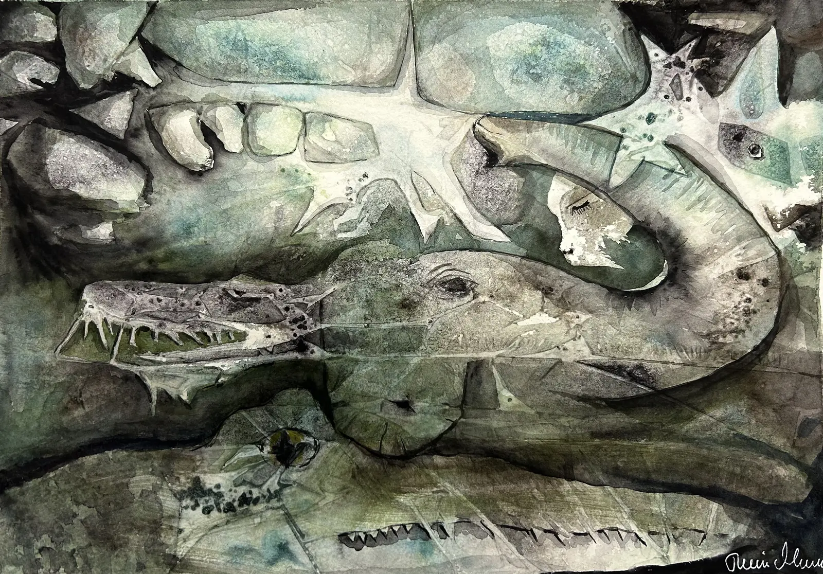 Akvarell Praying for your elephant av Therése Marklund