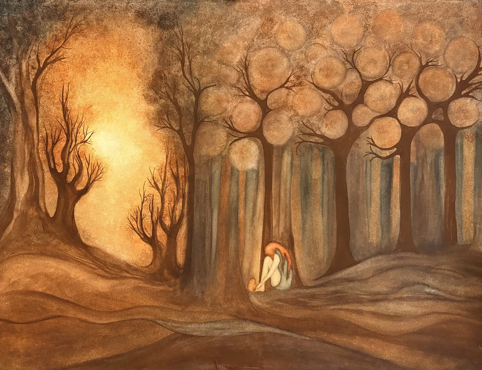 Akvarell Flickan och skogen av Jenny Mårtensson