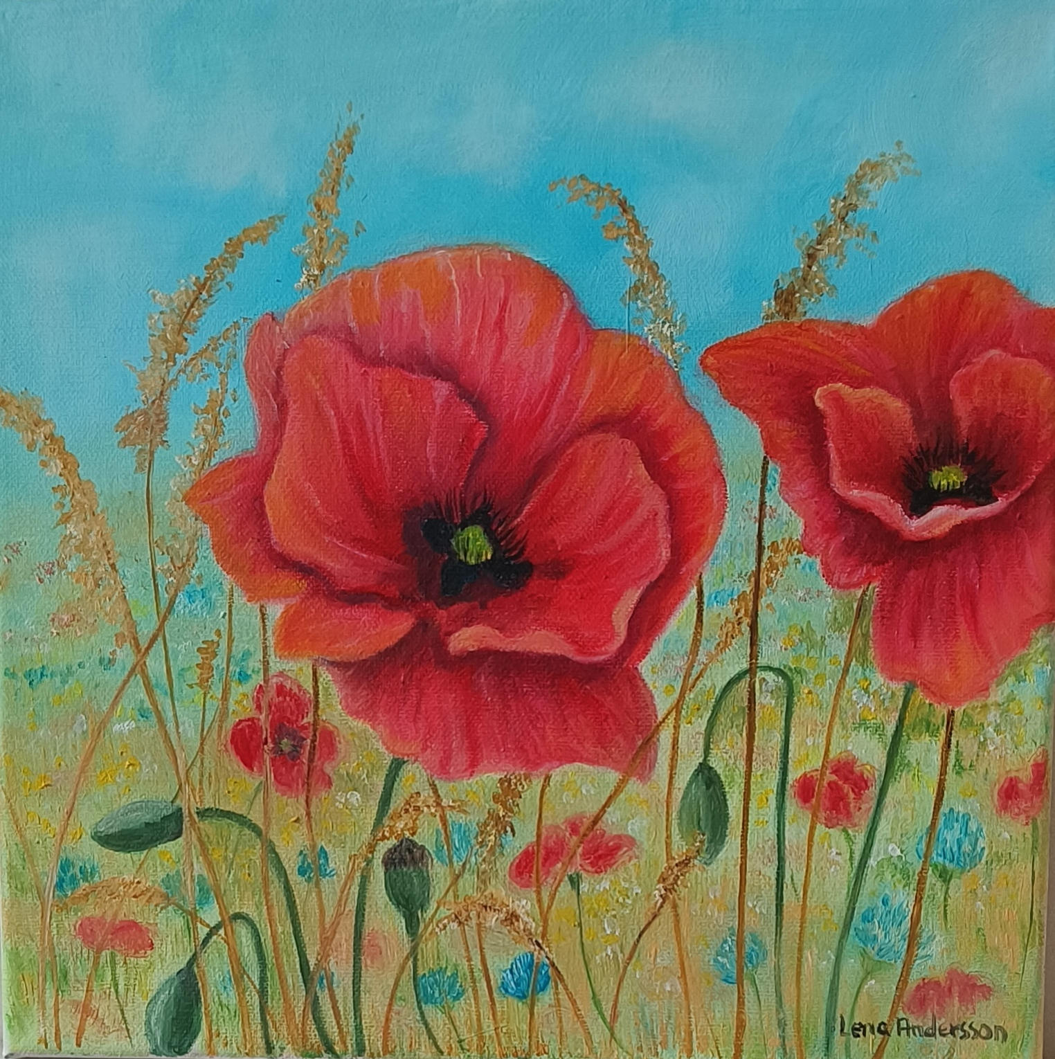 Oljemålning Vallmo av Lena Andersson