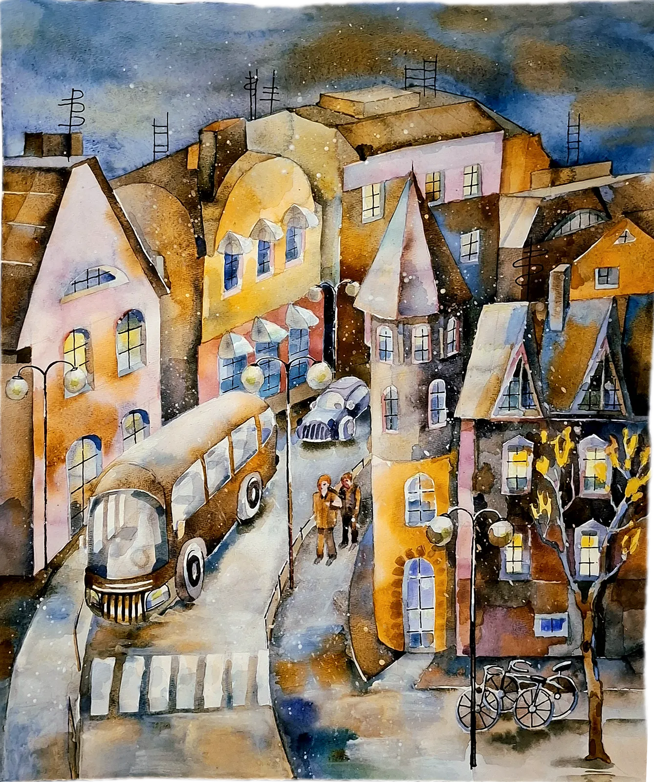 Akvarell Stadsgator av Natalia Johansson