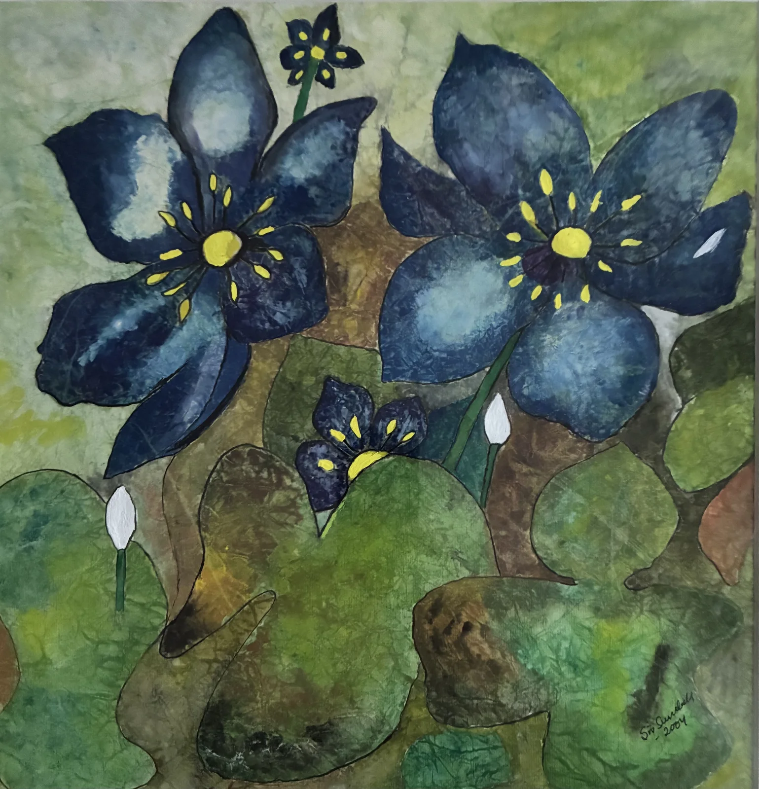 Första Blåsippan, inglasad med ram av Siv Sundell