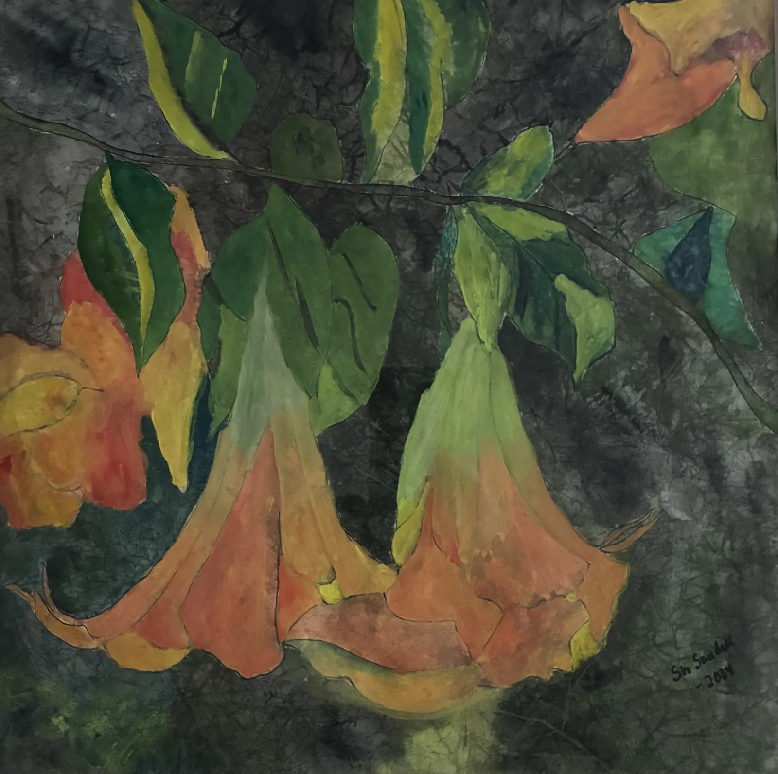 Änglatrumpet, inglasad med ram av Siv Sundell