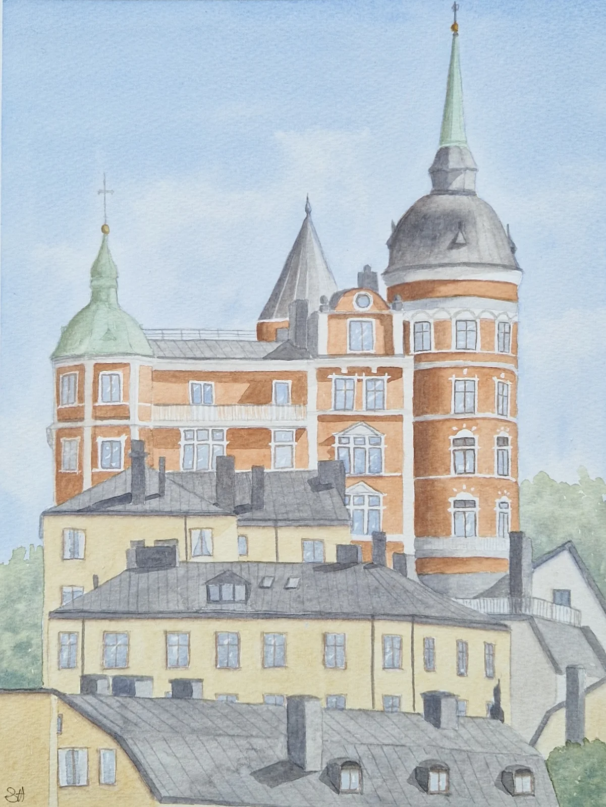 Akvarell Mellan tak och himmel av Susanne Hagemark