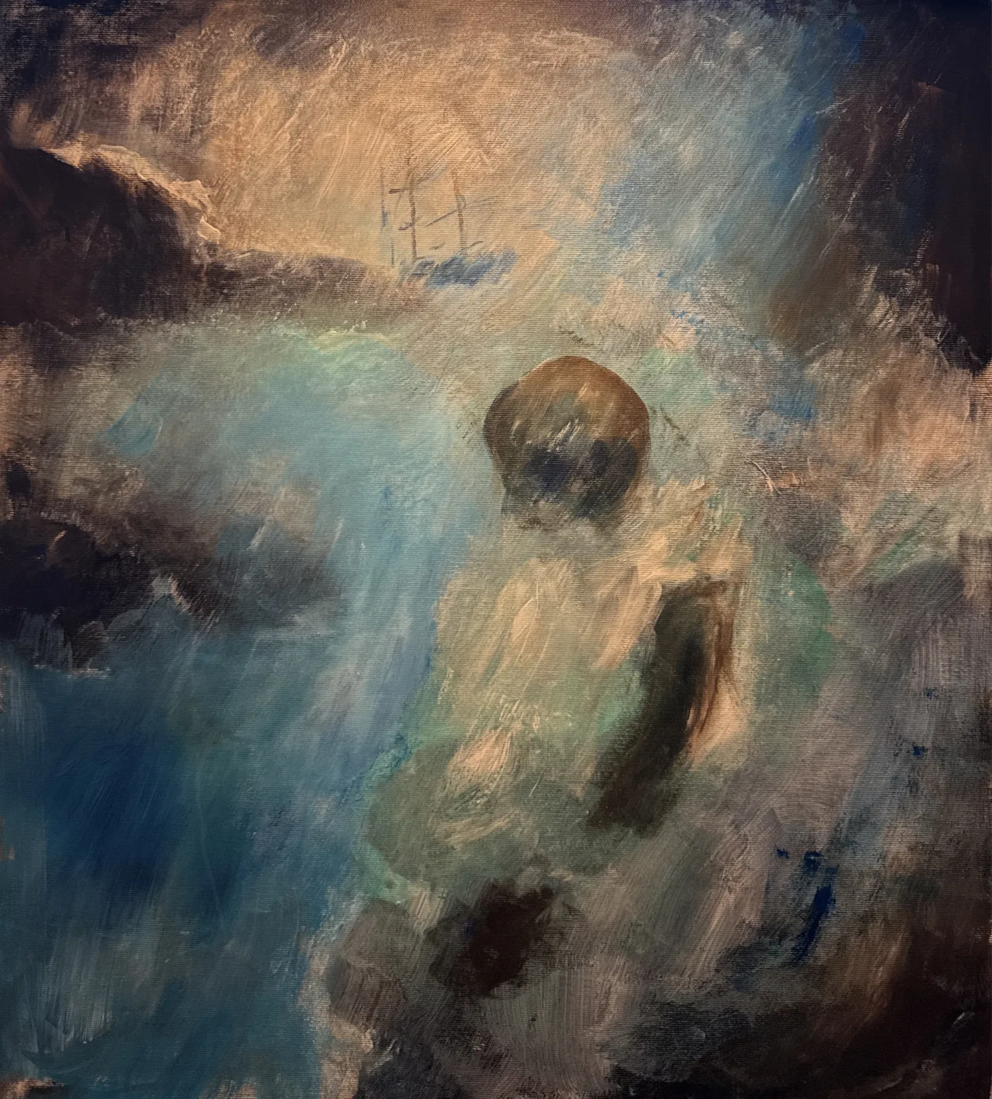 Akrylmålning Skeppsbrott av Kjell Öberg