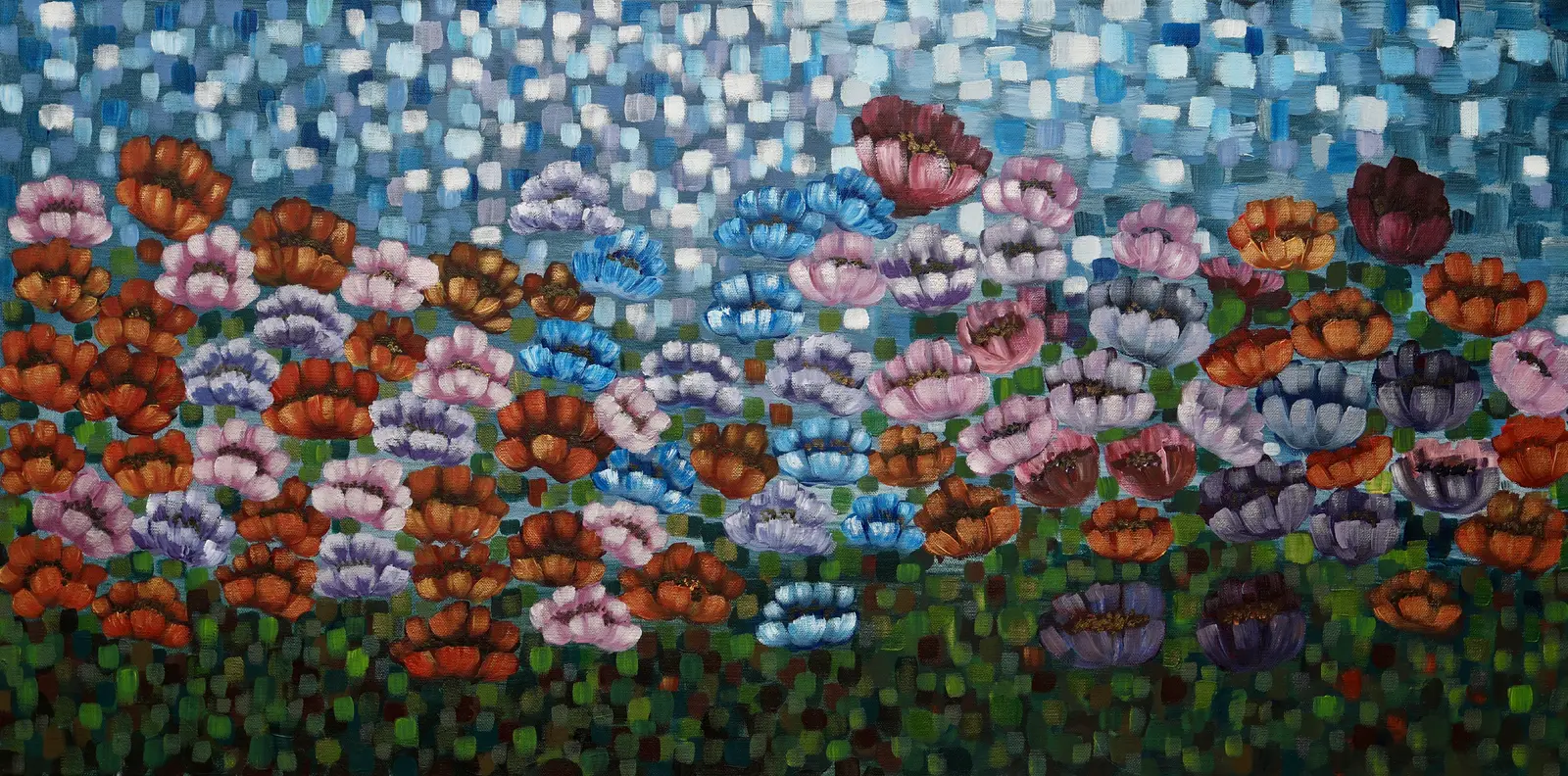 Akrylmålning Blomster vid glittrande hav av Iman Echreshavi