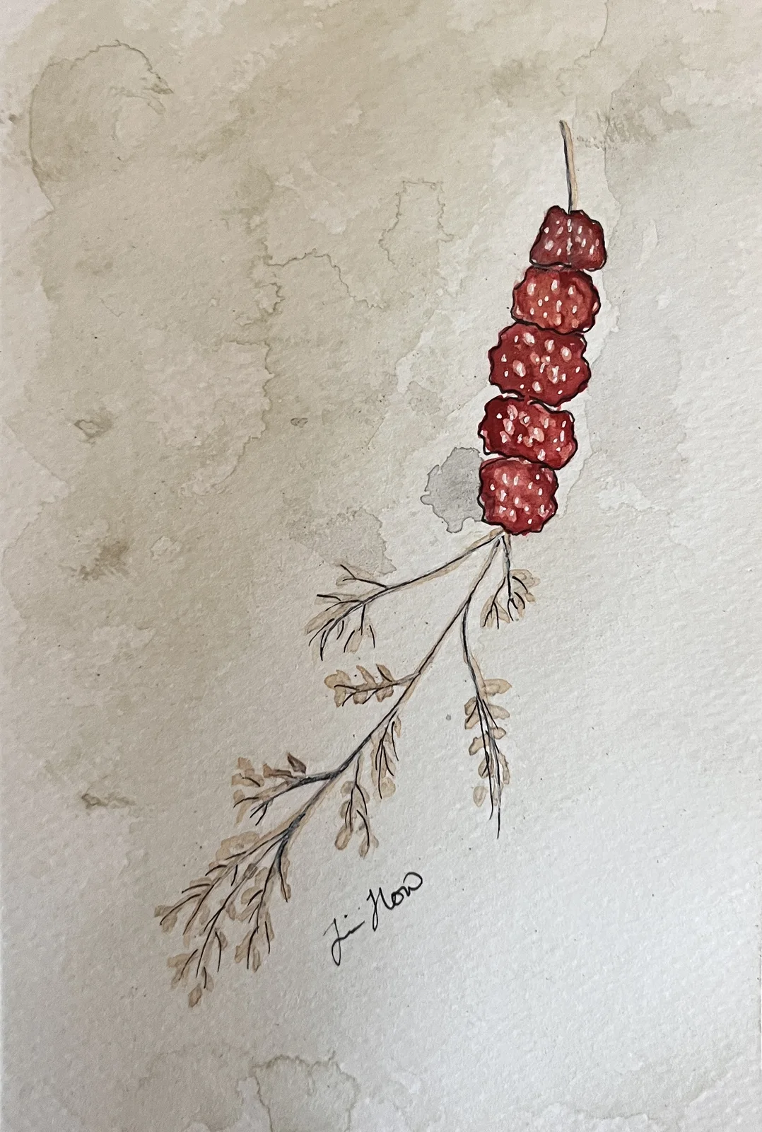 Akvarell Smultron på strå av Jessica Paintbyhowsan