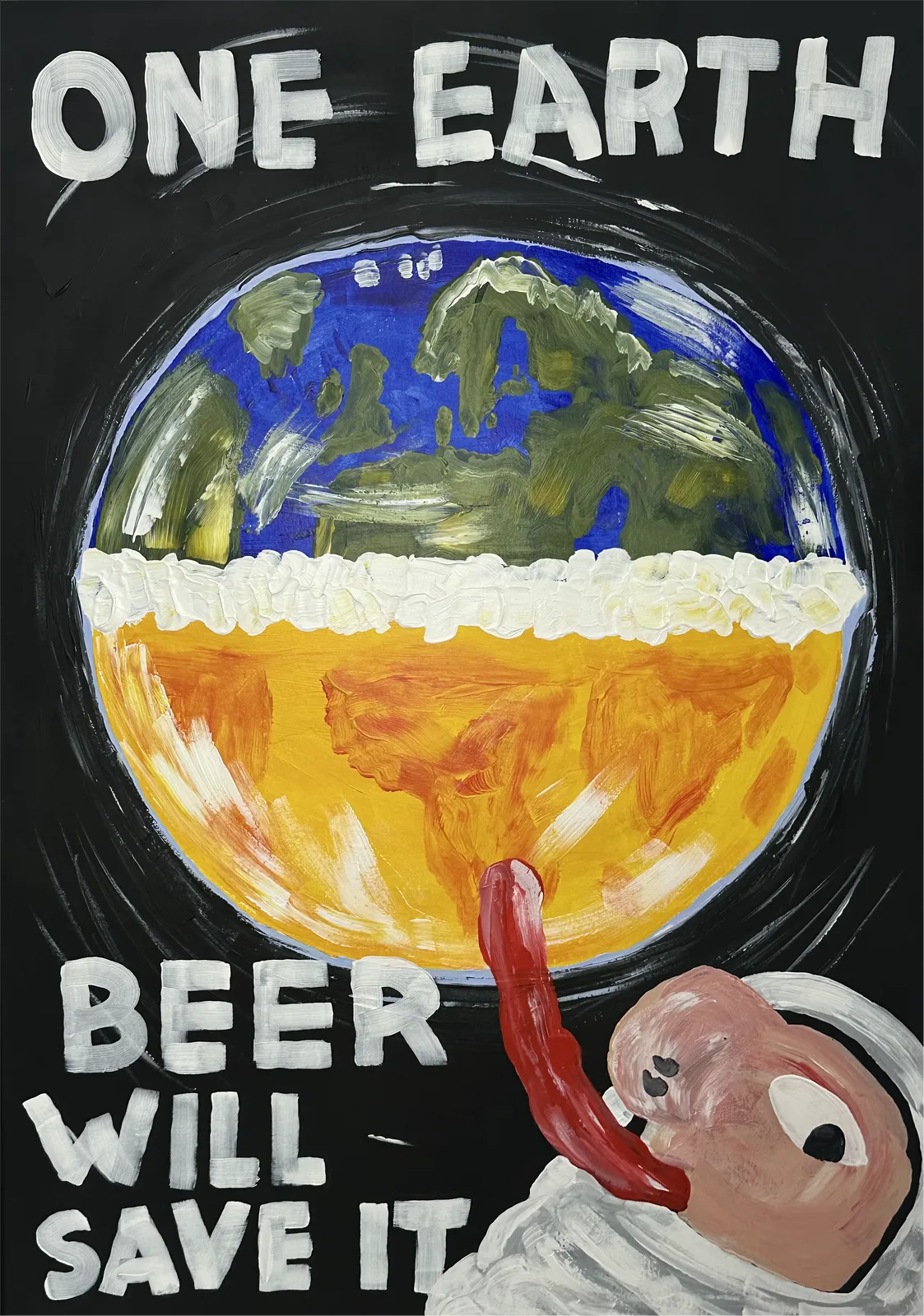 Akrylmålning One earth, beer will save it av Magnus Hedin
