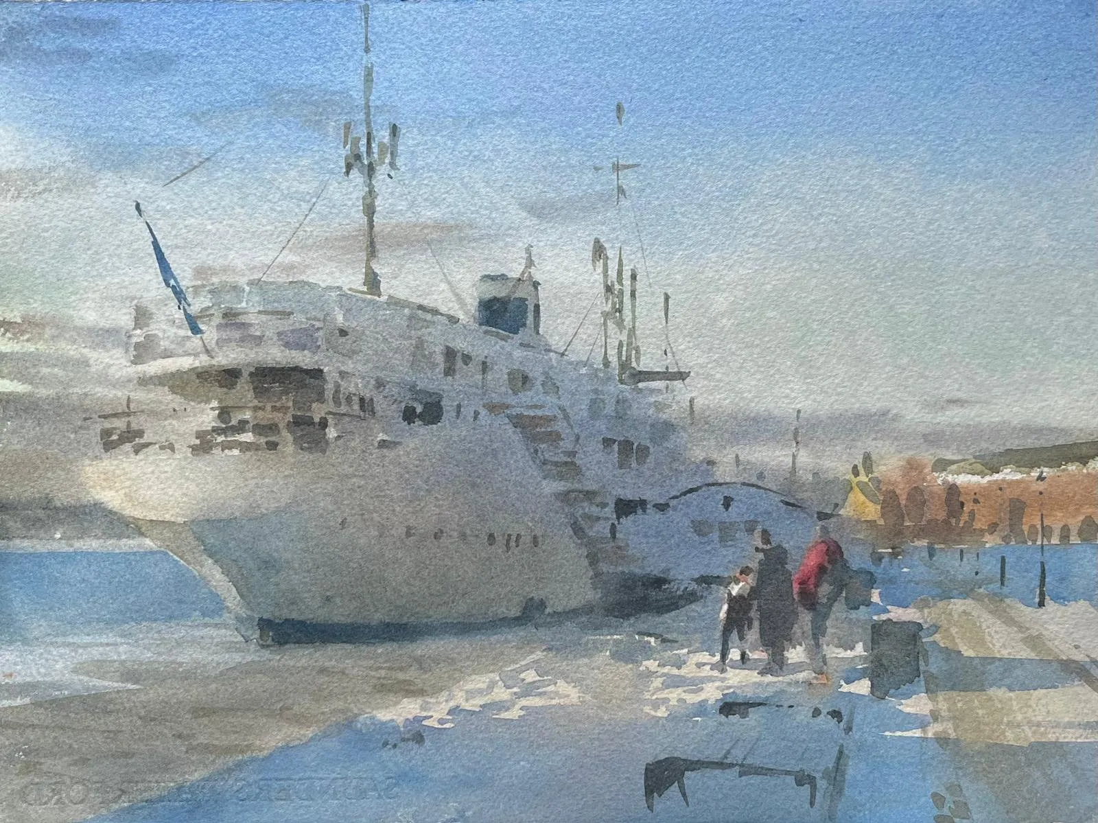 Akvarell Riddarholmskajen av Nils Danielsson