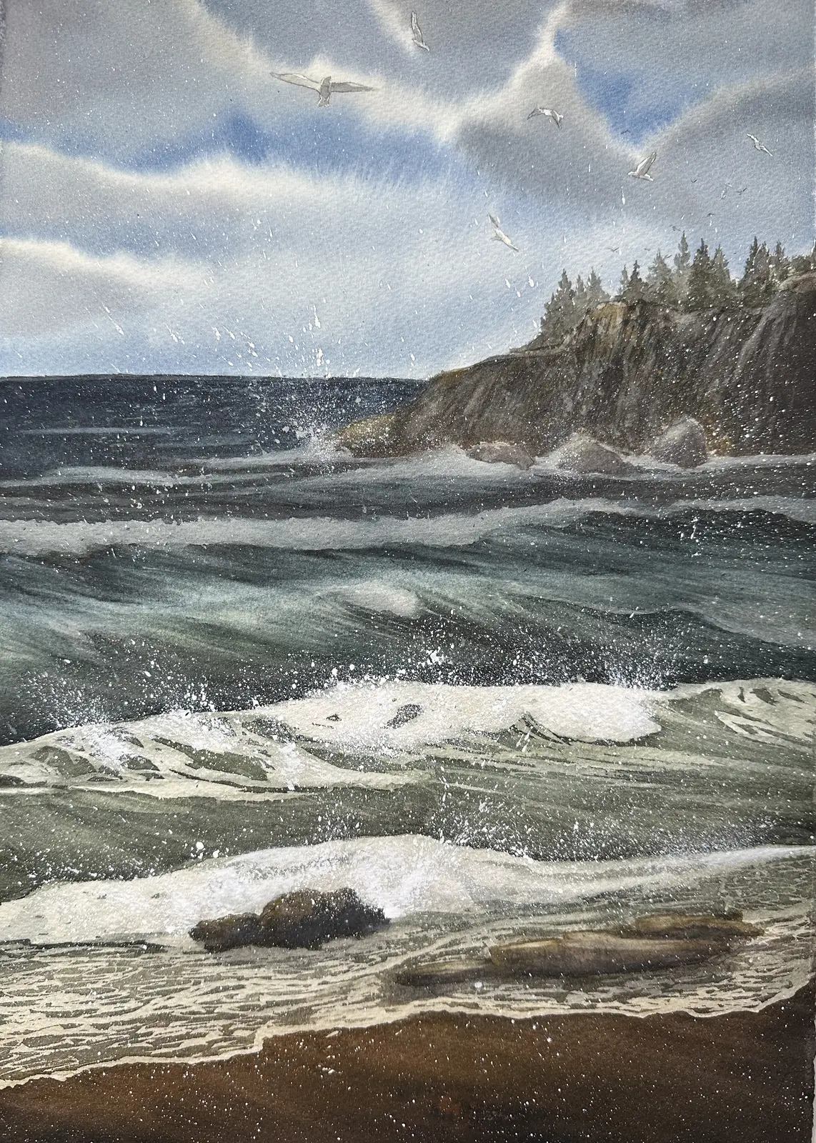 Akvarell Where the sea remembers av Anette Öberg