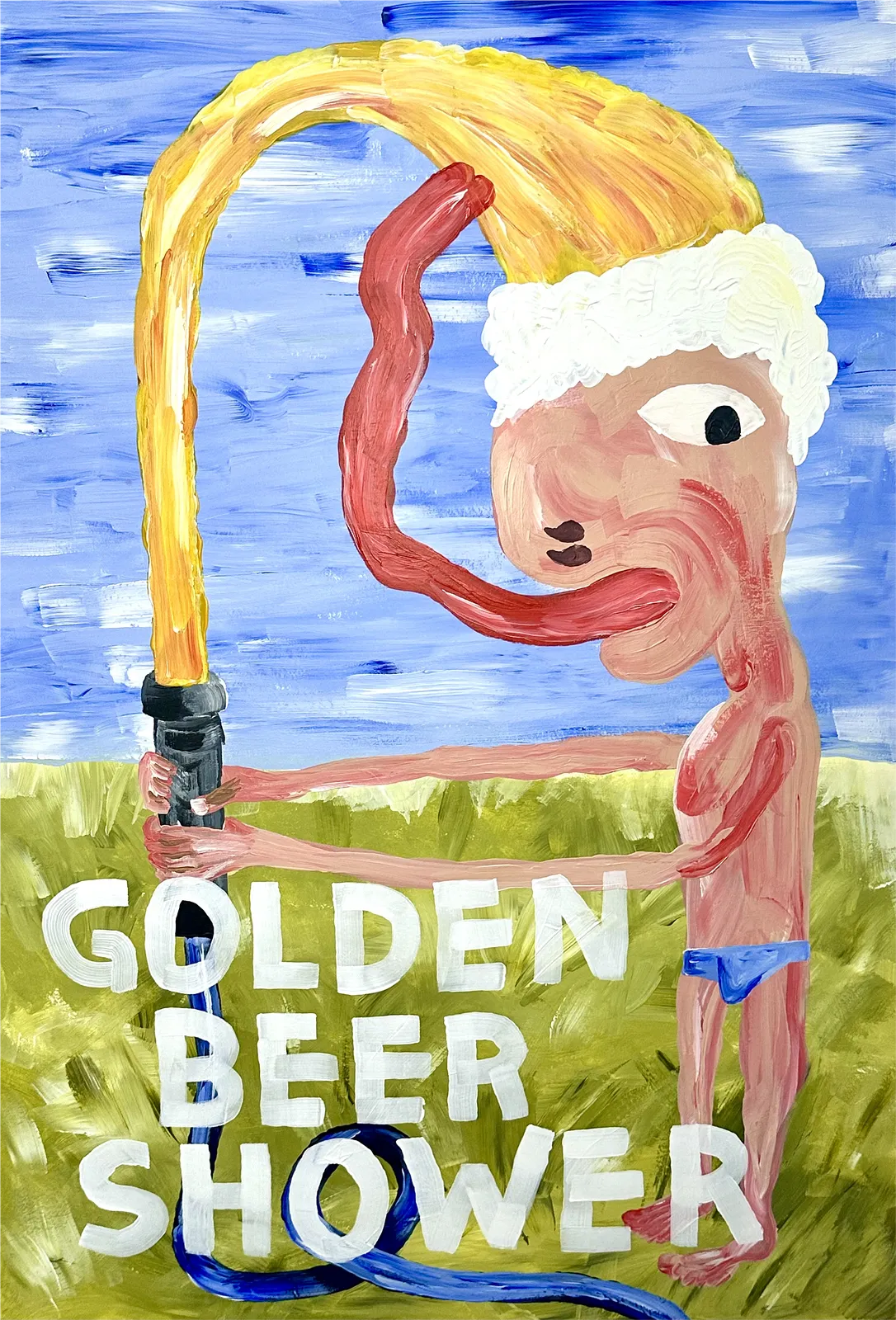 Akrylmålning Golden beer shower av Magnus Hedin