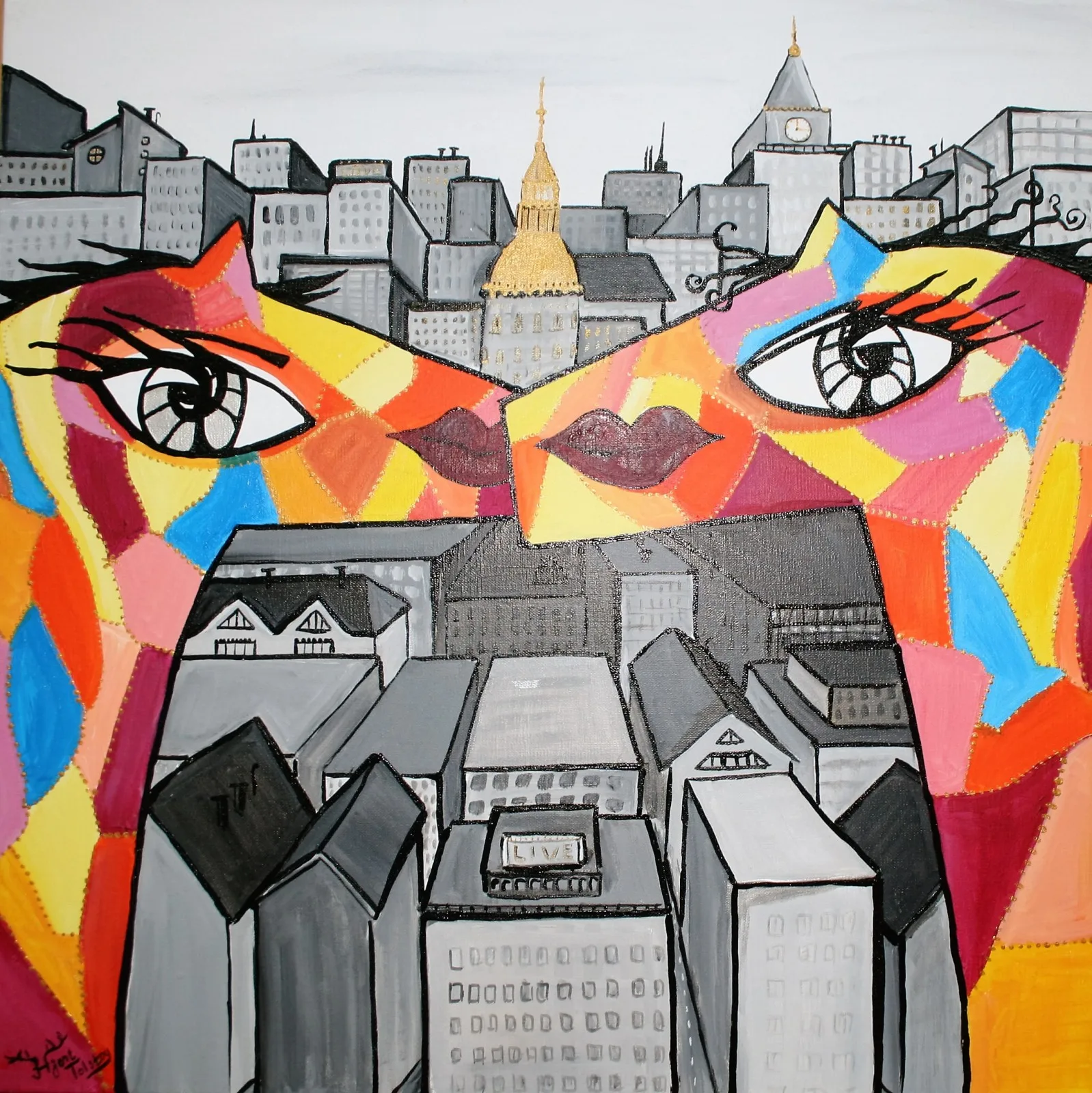 Akrylmålning Citylife av Catarina Hjort Tolstoy