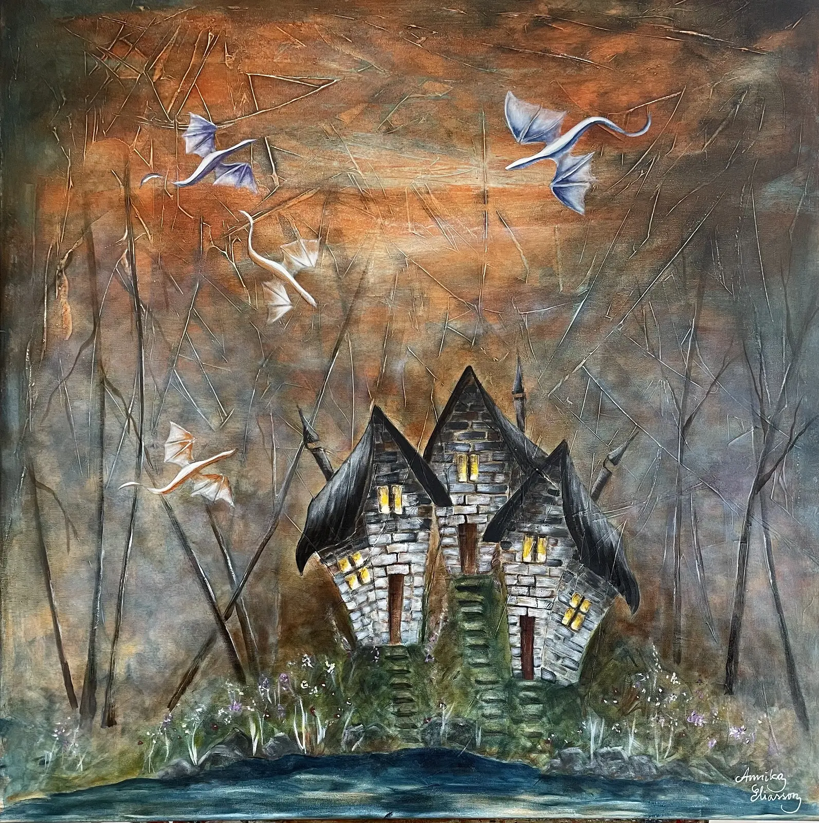 Akrylmålning The house of the Dragons av Annika Eliasson