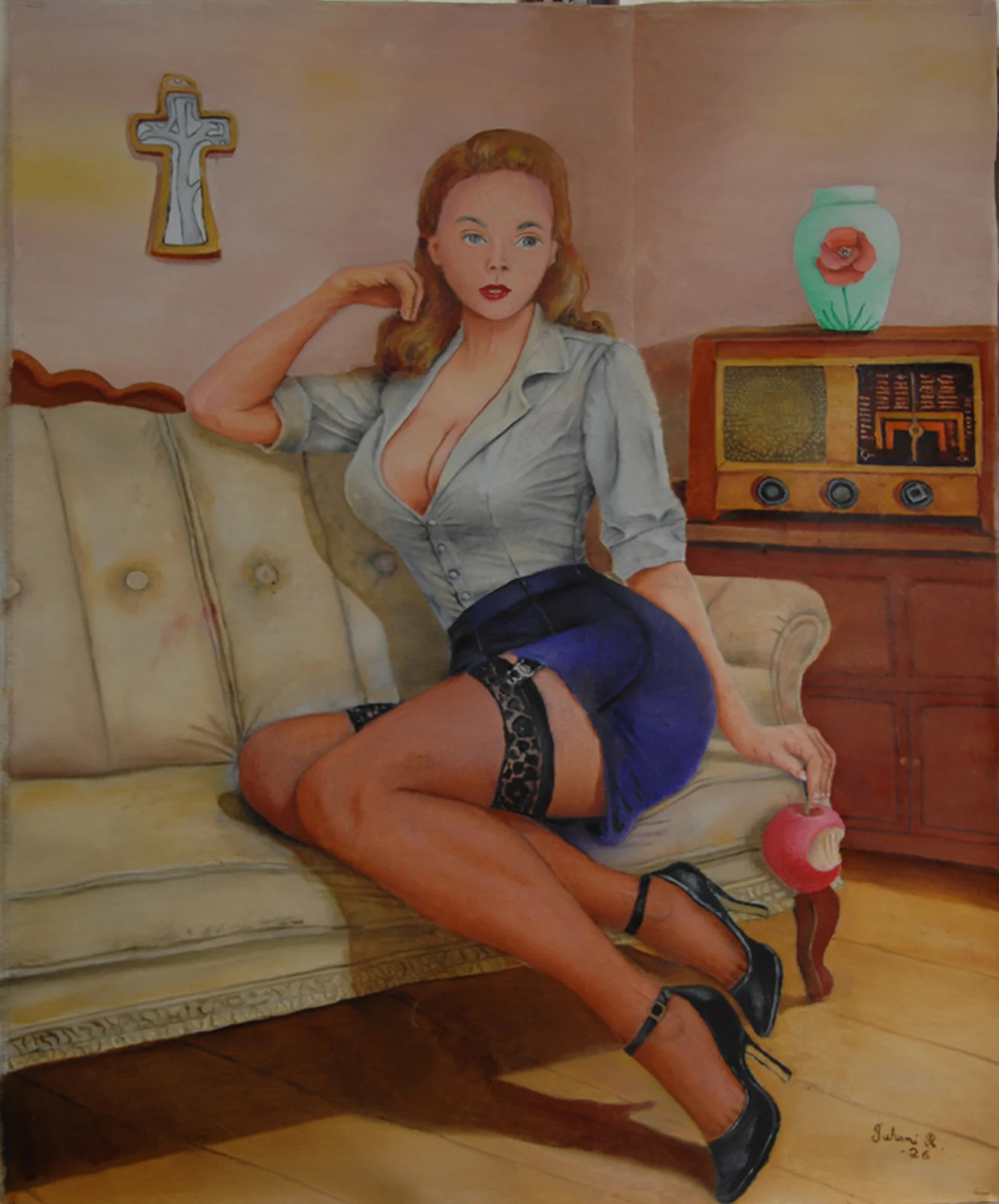 Oljemålning Pin up av Juhani Rytkönen