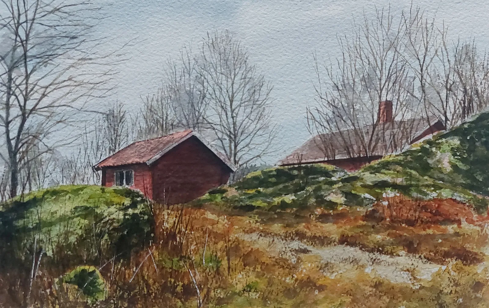 Akvarell Barvinter vid Hultö i Yxnerum* av Johan Sandell