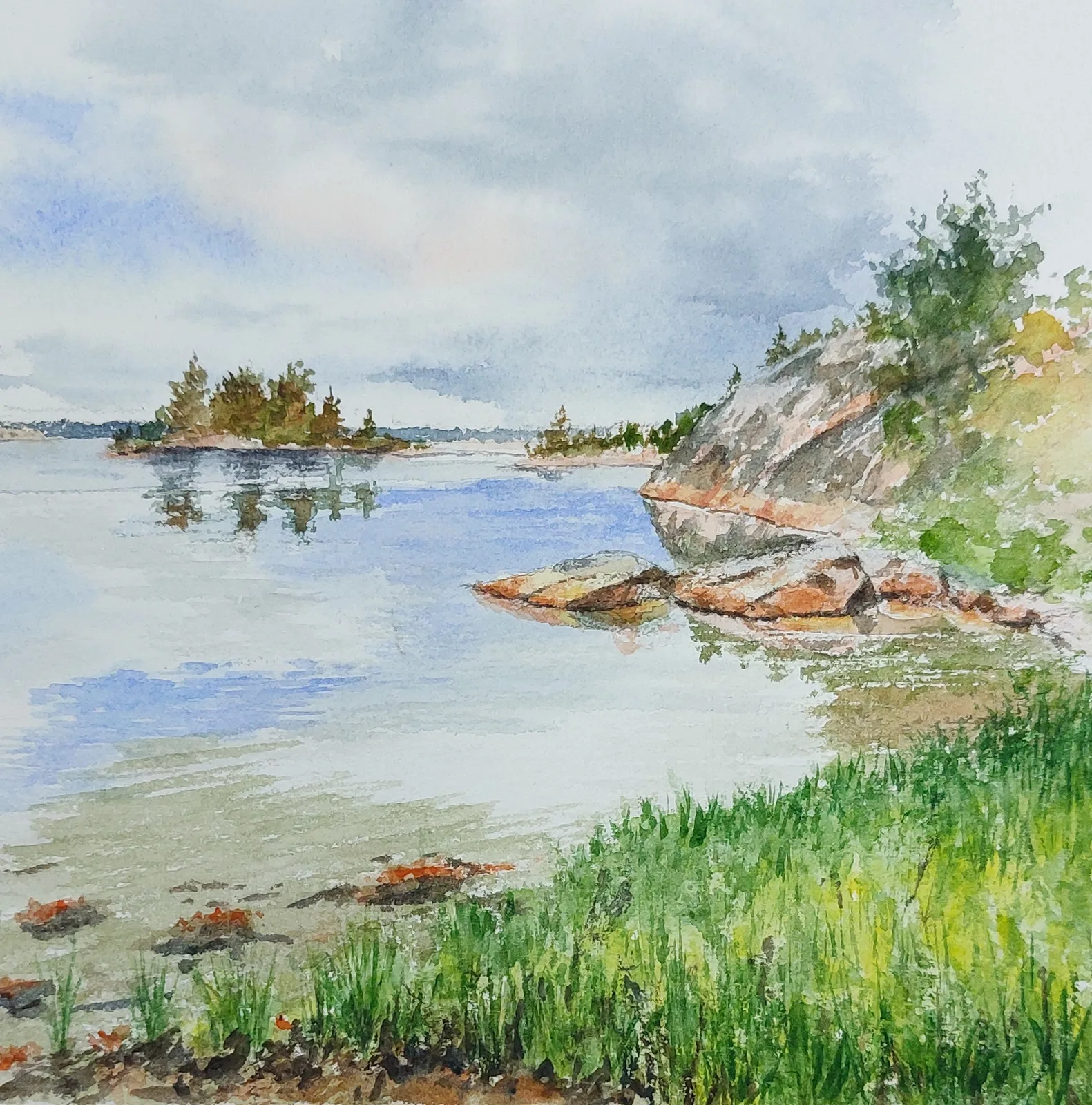 Akvarell Havsvik* av Johan Sandell