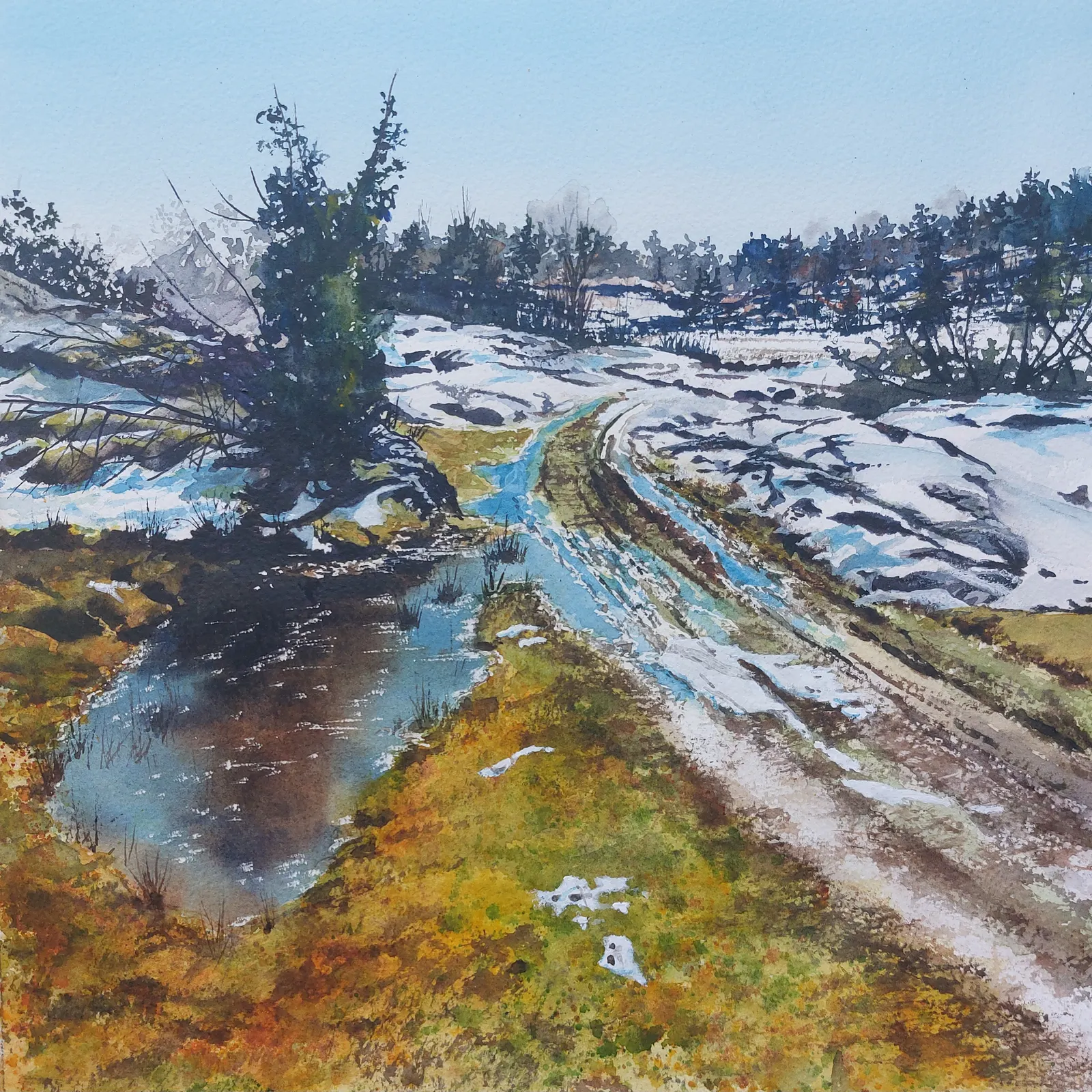 Akvarell Snösmältning* av Johan Sandell