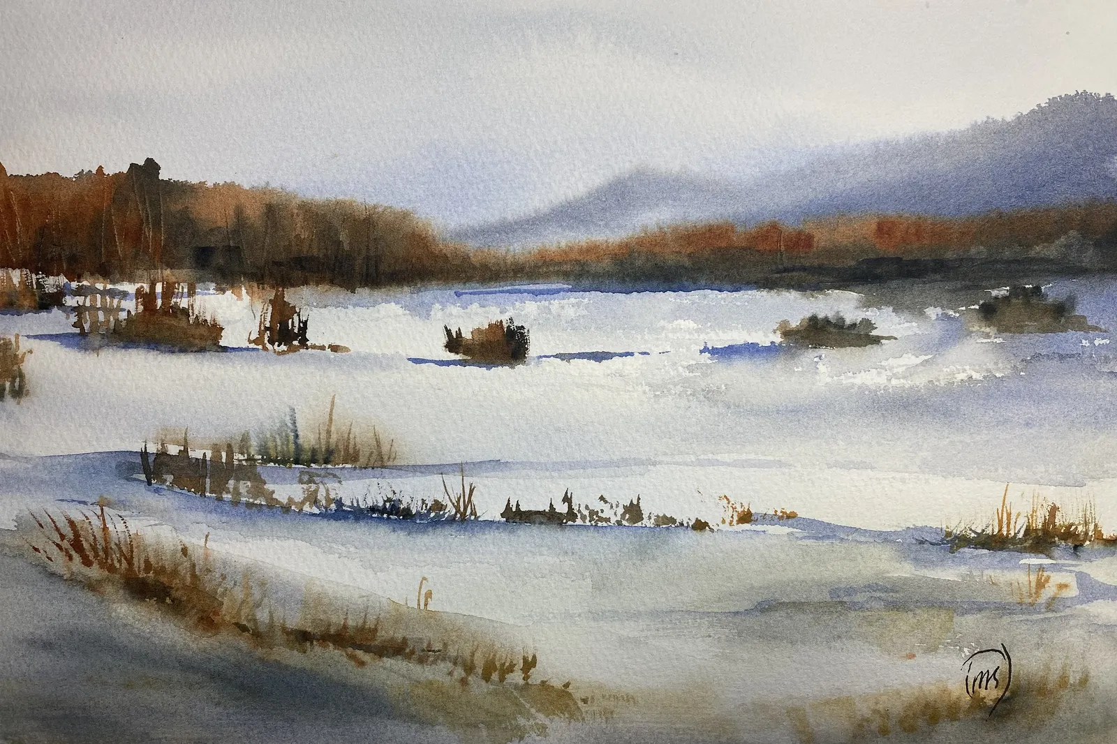 Akvarell Misty mountain av Märith Sovin