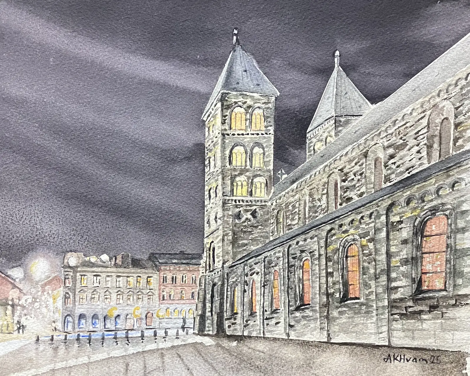 Akvarell Lunds domkyrka av Kristina Hvam