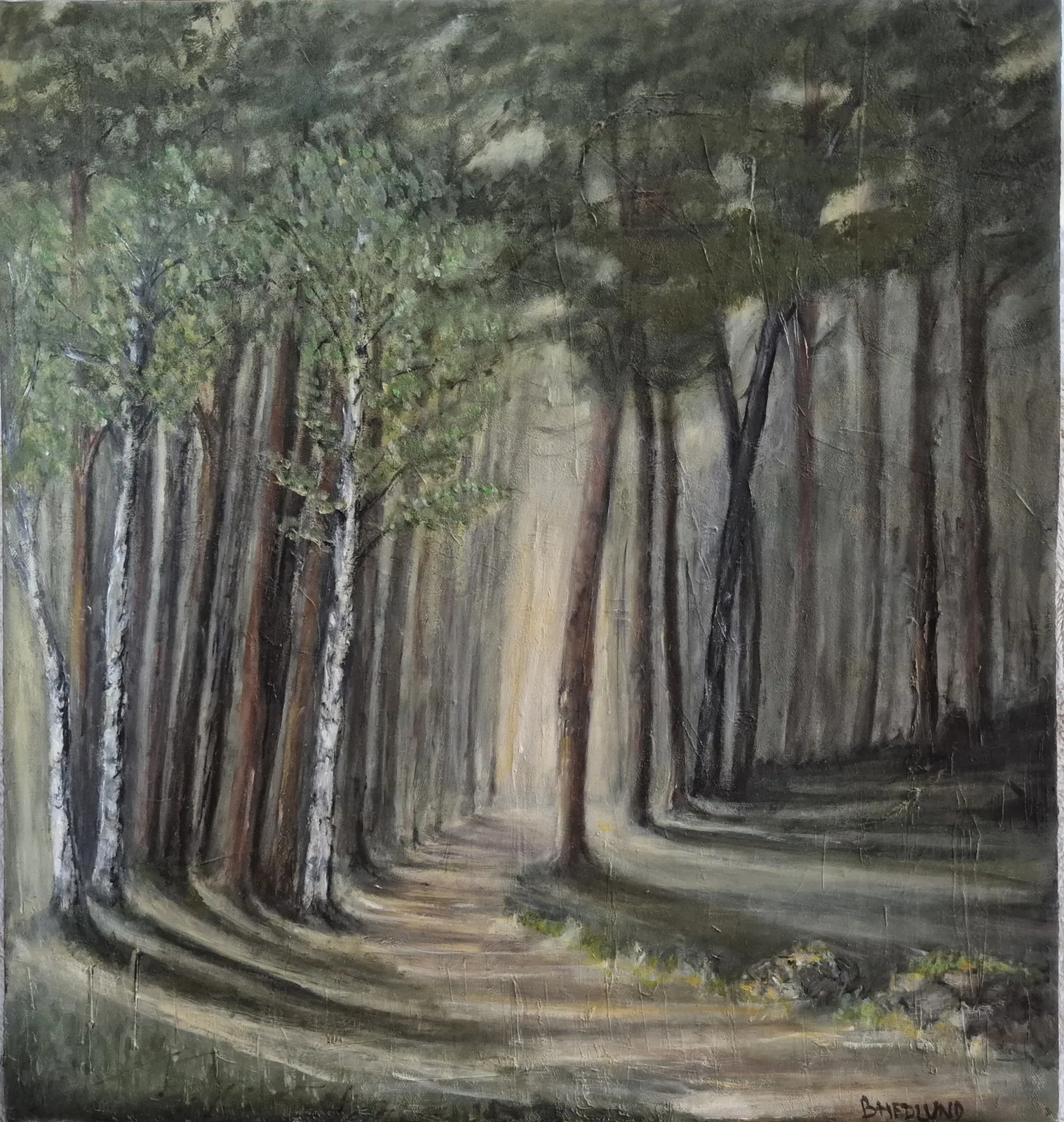 Oljemålning Vägen i skogen av Birgitta Hedlund