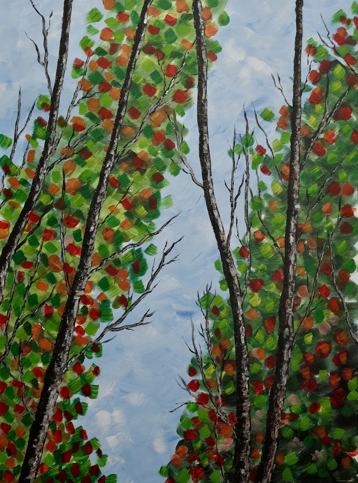 Akrylmålning Björkars höstpalett av Iman Echreshavi