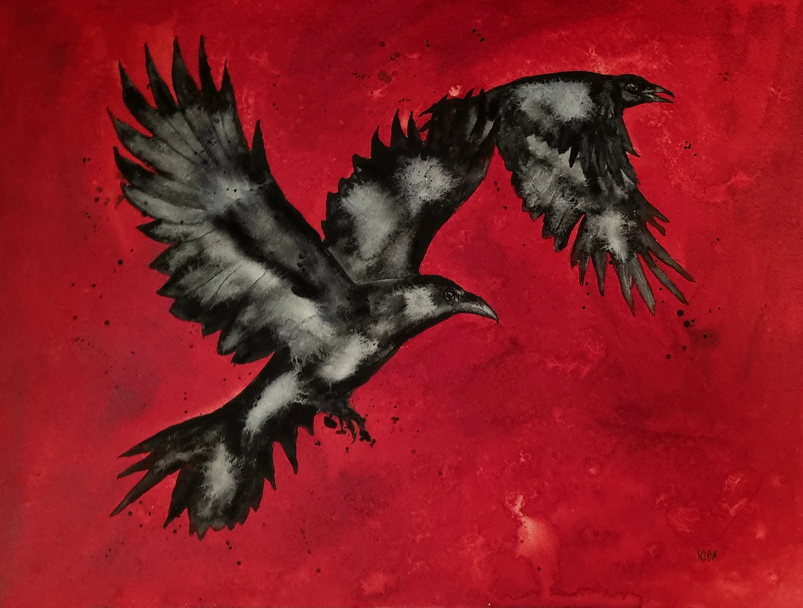 Akvarell Hugin och Munin av Kiba Gustafsson