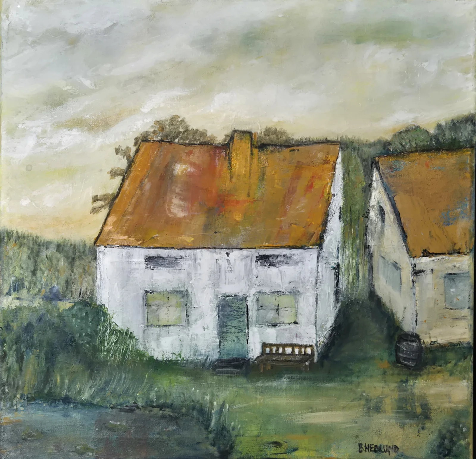 Oljemålning Vita huset av Birgitta Hedlund