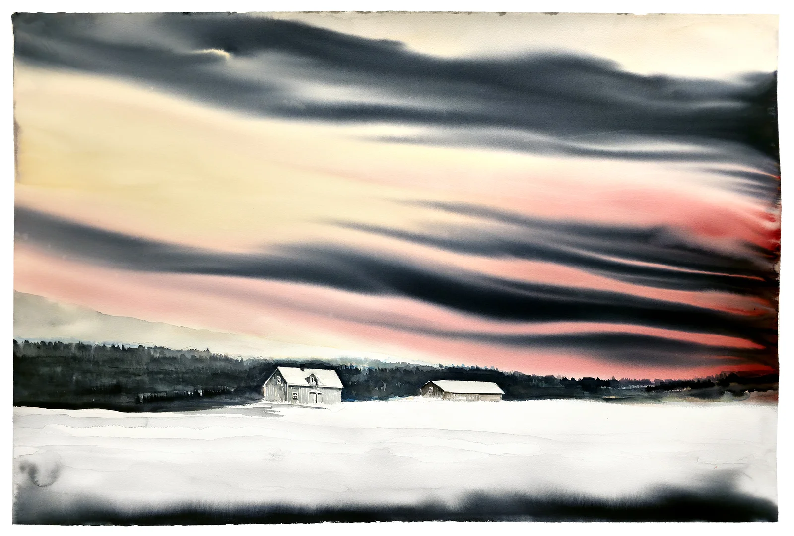 Akvarell Mörk Gård XI av Daniel Zausnig