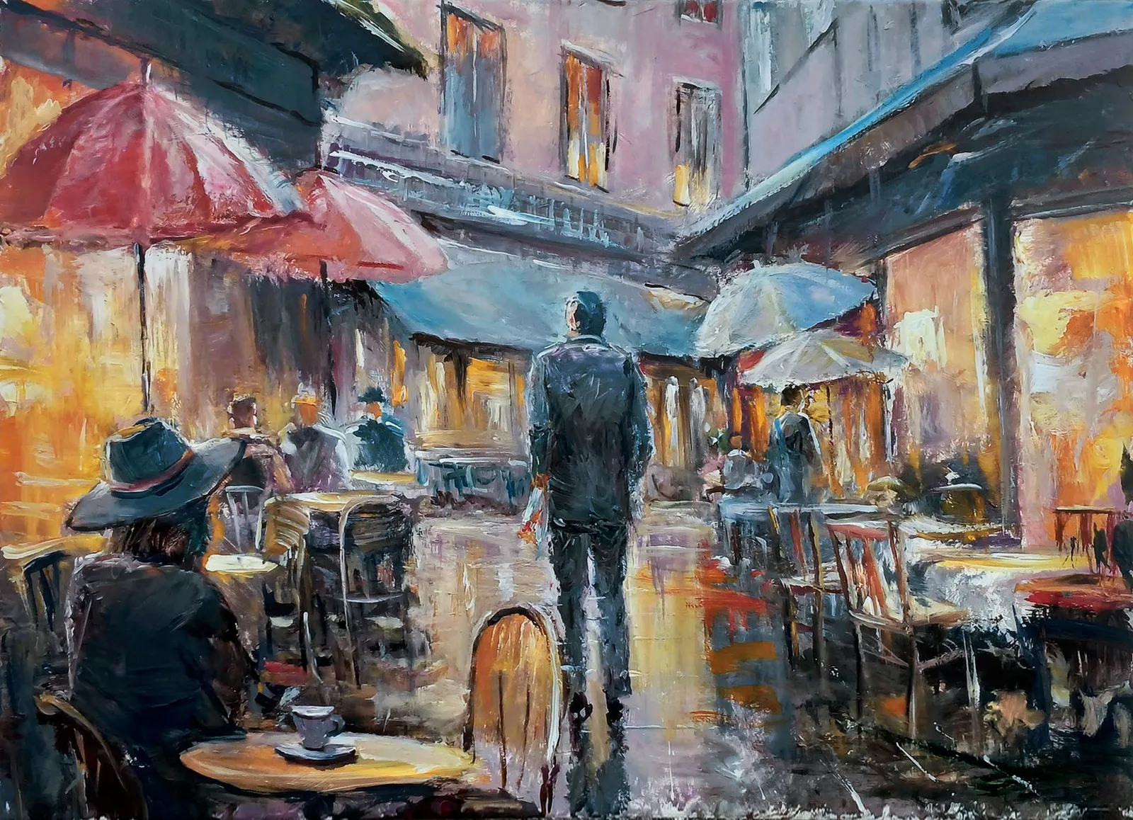 Oljemålning Möte på ett kafé av Dimitri Zukov