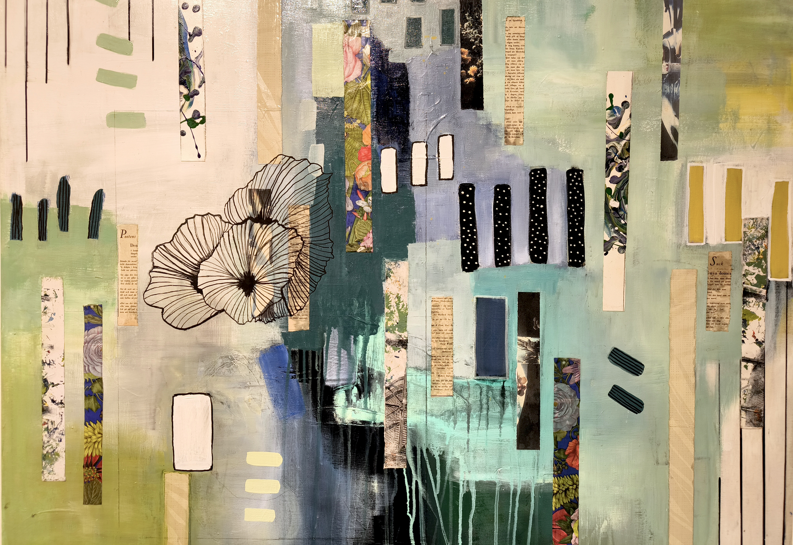 Akrylmålning Falling Pieces II av Carla Lara
