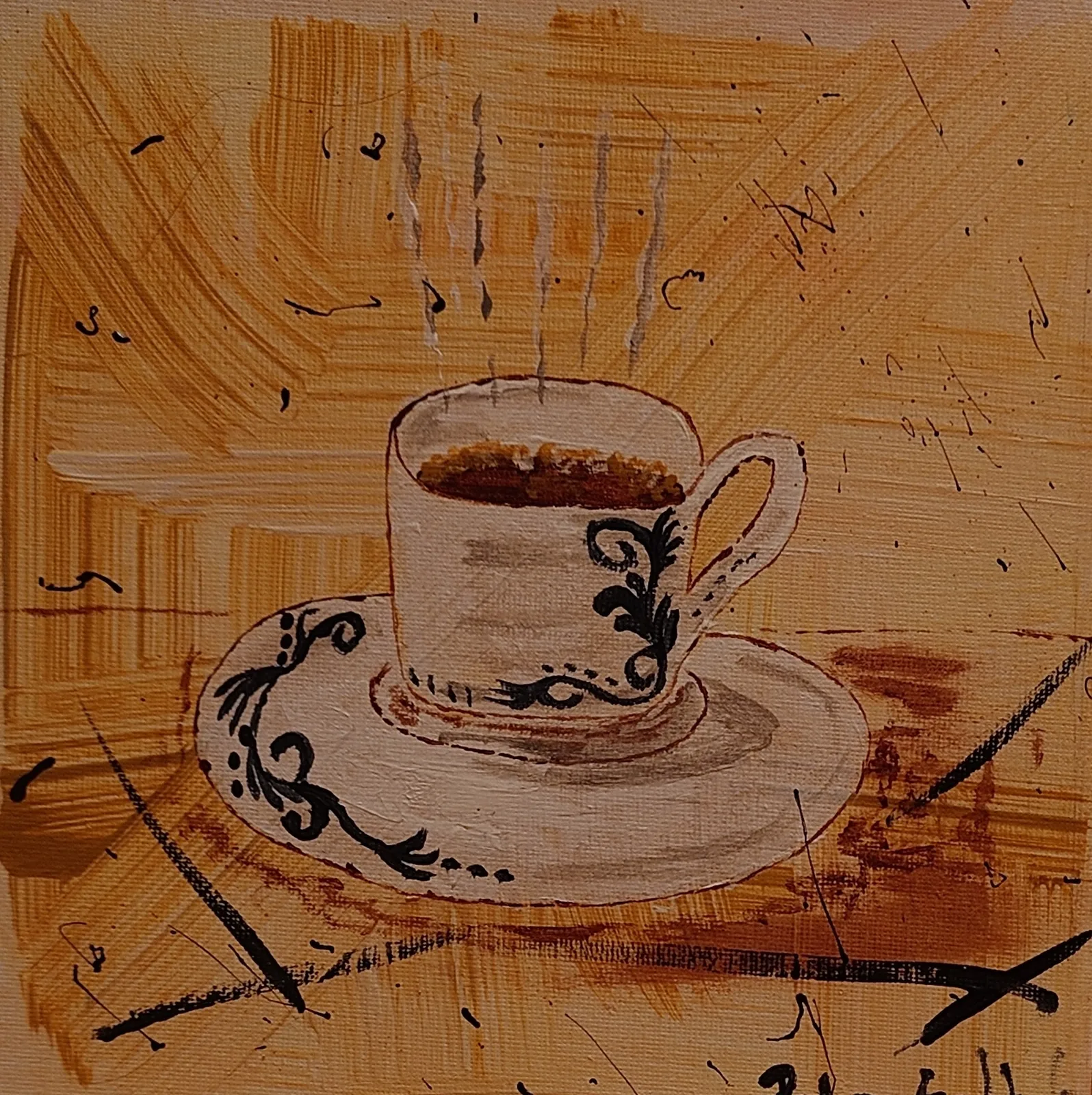 Akrylmålning Kaffetår av Rebecka Lindberg