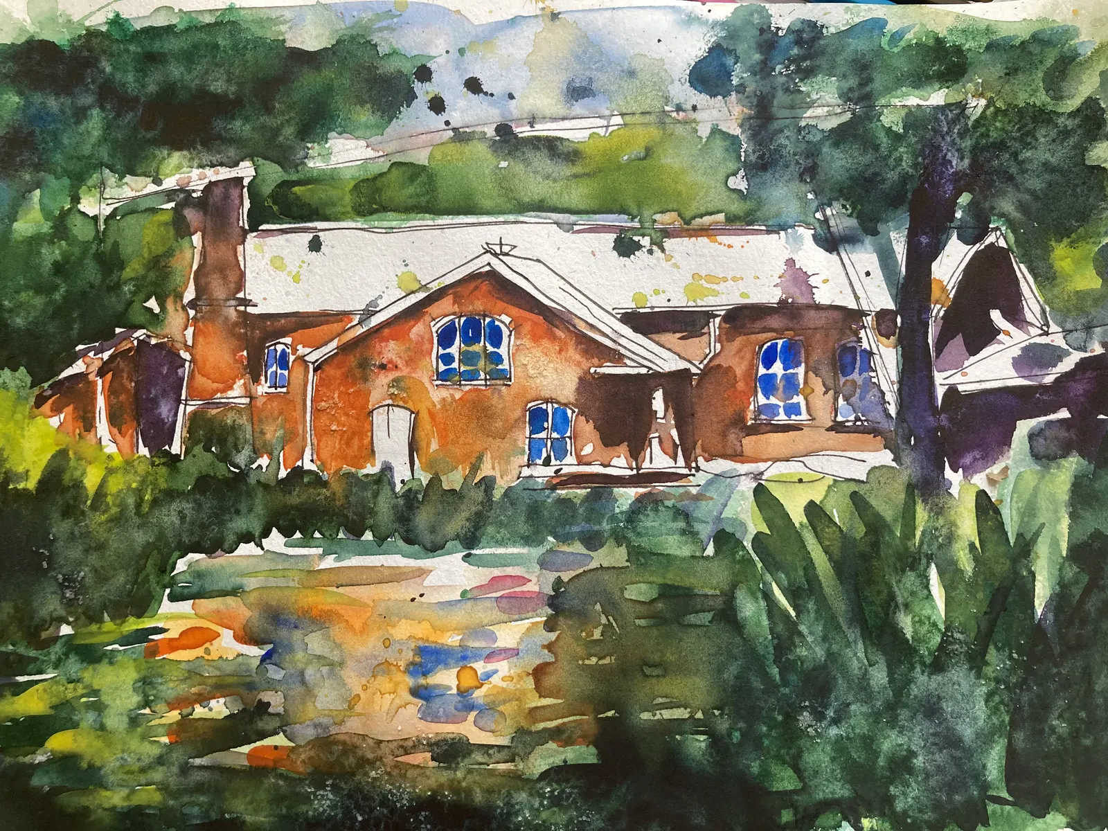 Akvarell Kvarnvikens Kvarn i Grimsta skogen av Olesia Volkova