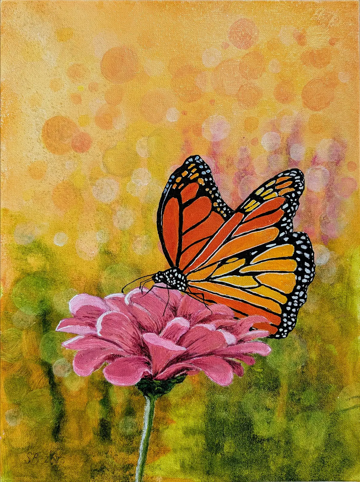 Akrylmålning Tavla med fjäril på blomma av Sofia Bexelius