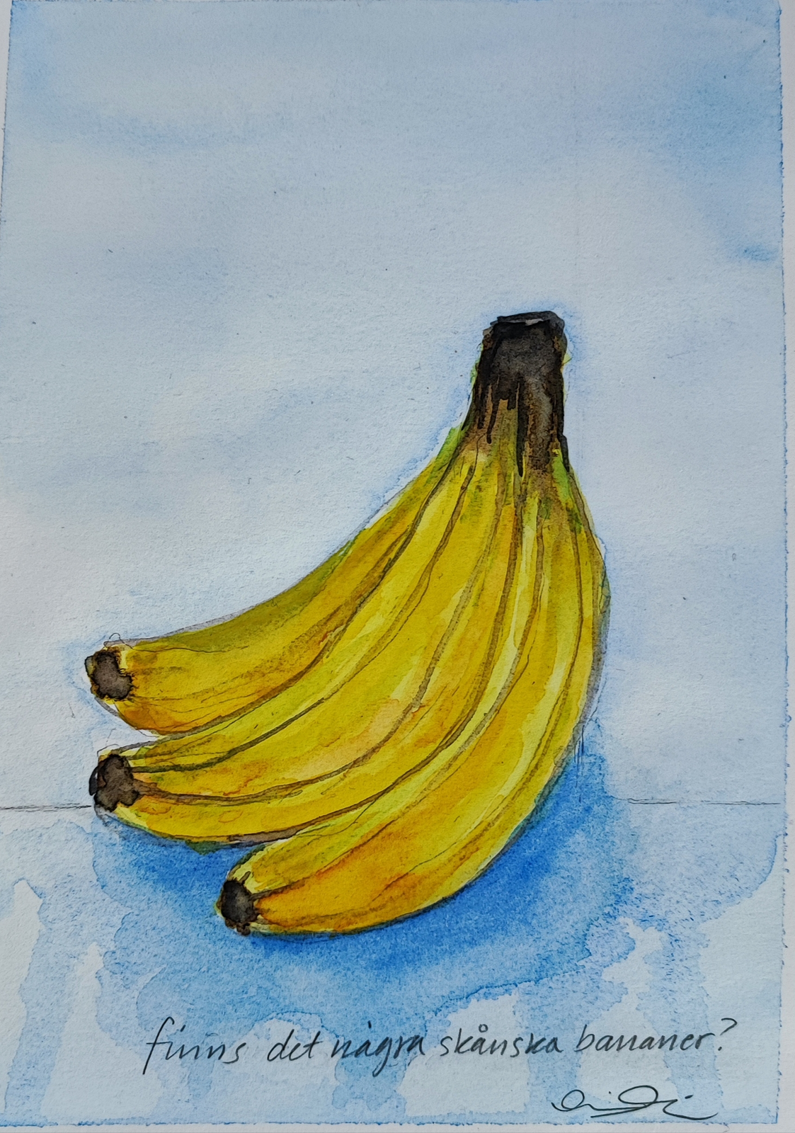 Akvarell Going bananas av Marina Nilsson