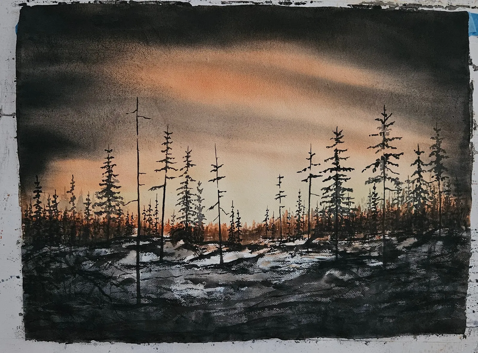 Akvarell Natten faller av Susanna Nicolosi