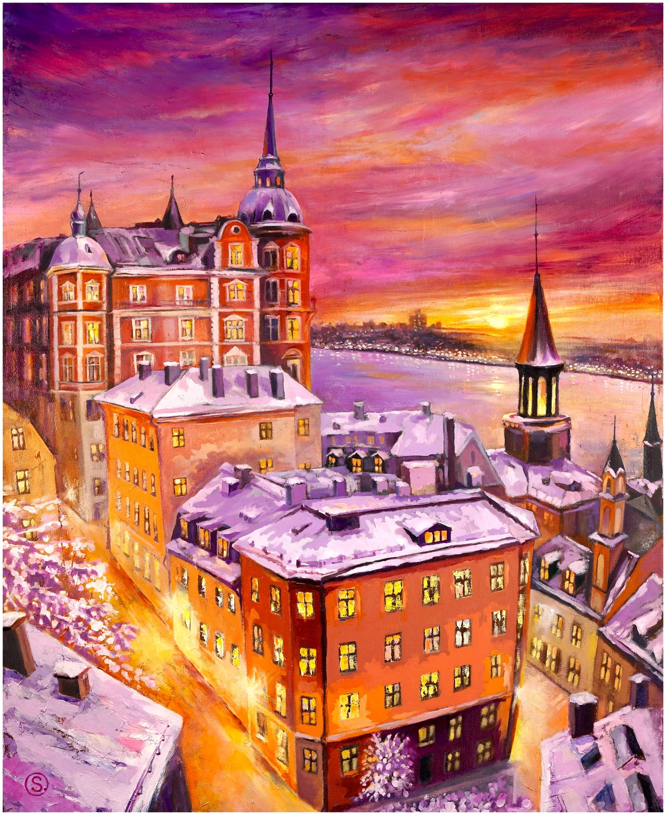 Oljemålning Där ljusen bor av Sigitas