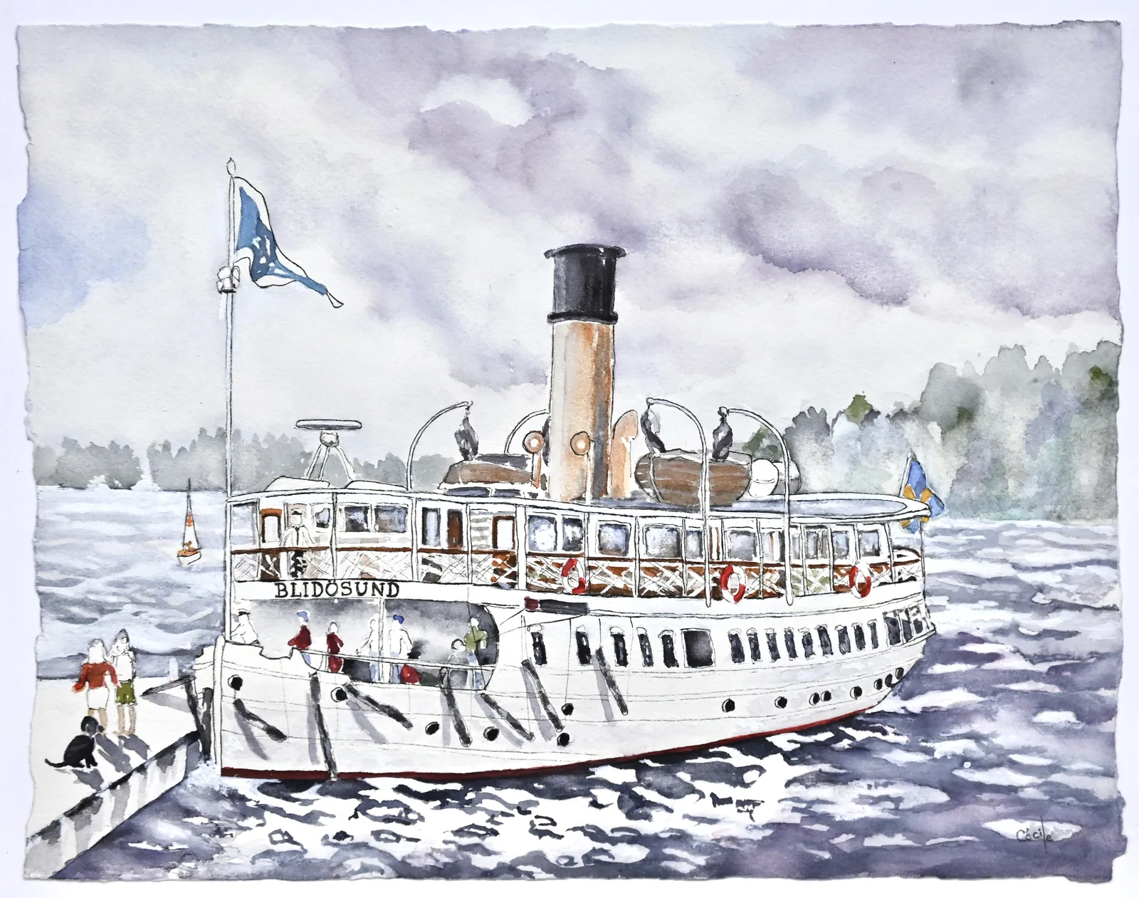 Akvarell Blidösund i Norrtälje av Cécile Hansson