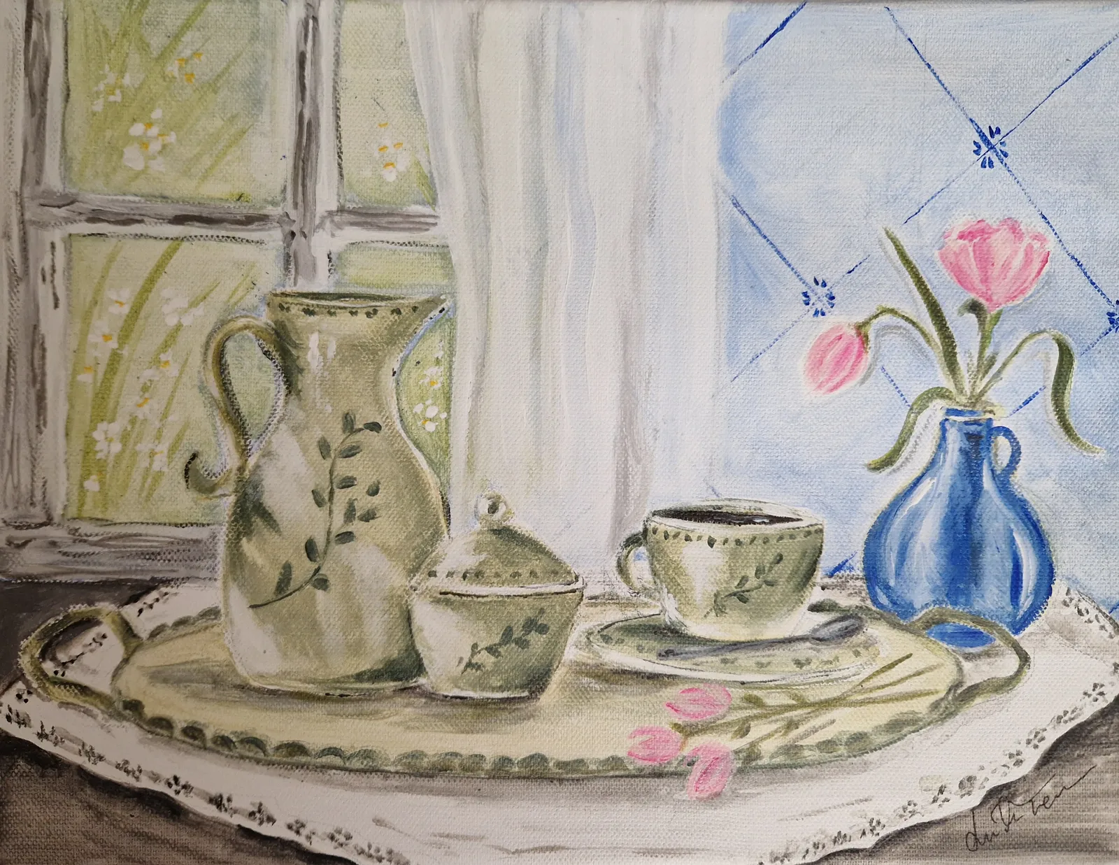 Akrylmålning Hos mormor av Linda Terese Gestblom